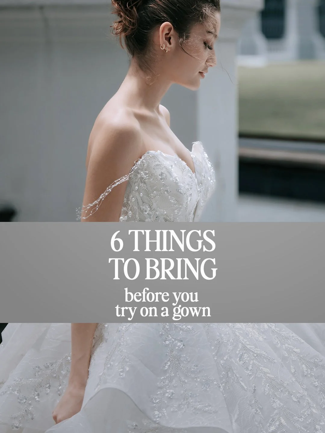 Bride in a beaded sweetheart wedding gown with pearl drape sleeves, 6 things to bring to a gown fitting