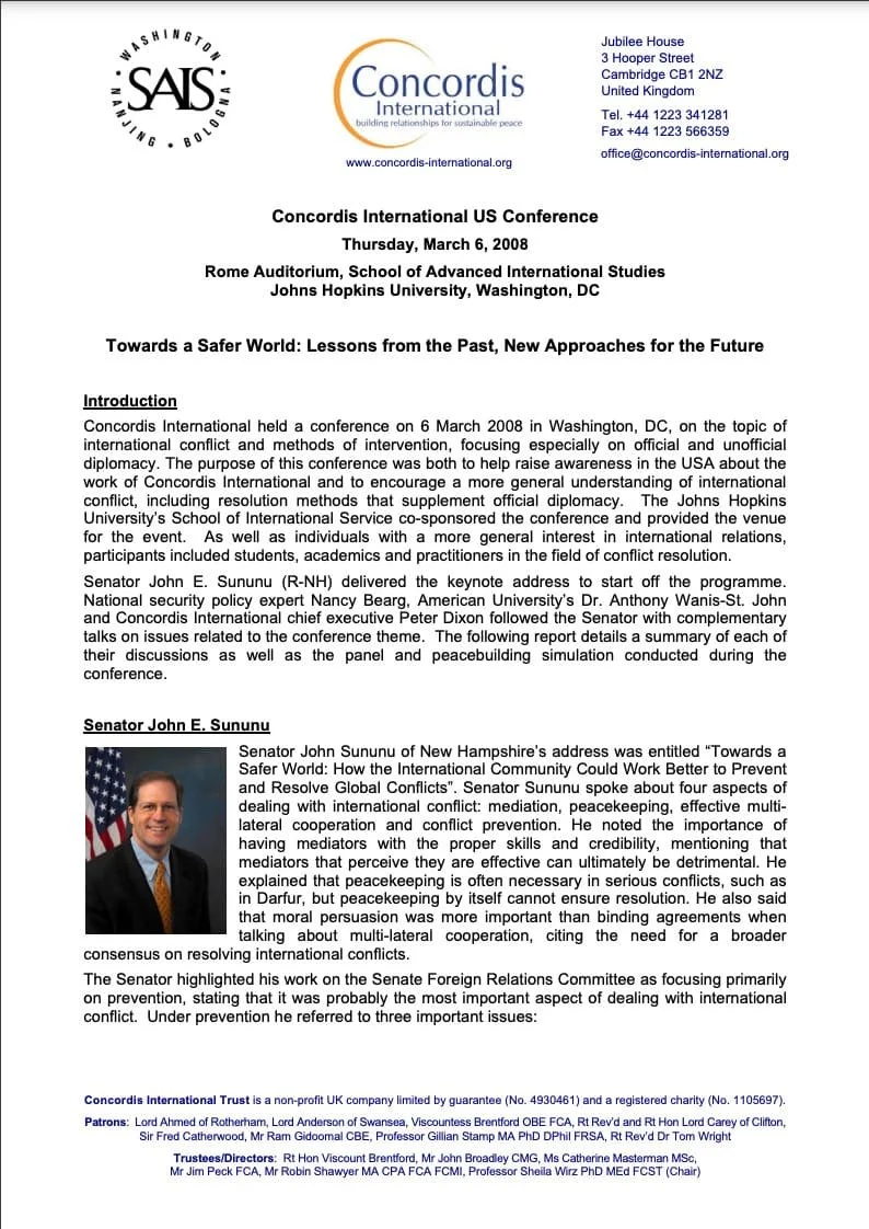 Conference Summary US International Conflict, March 2008