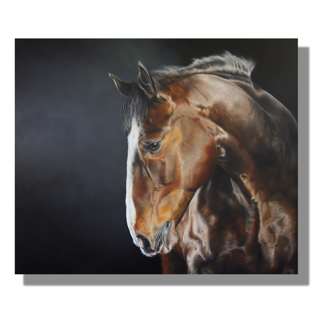 Police Horse MERLIN, oil on canvas painting by artist Nikki Carr, 120x100cm