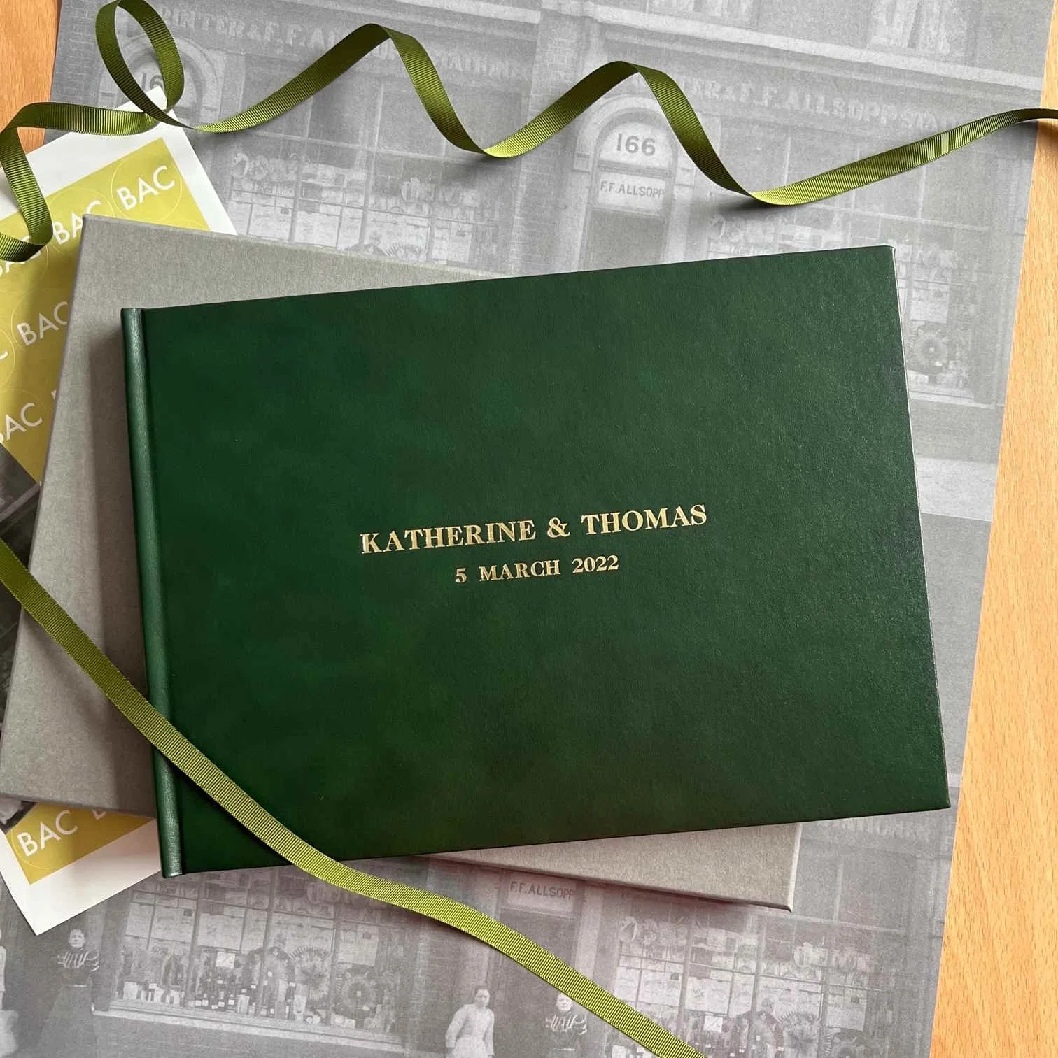 Personalised Dark Green Leather Wedding guest Book