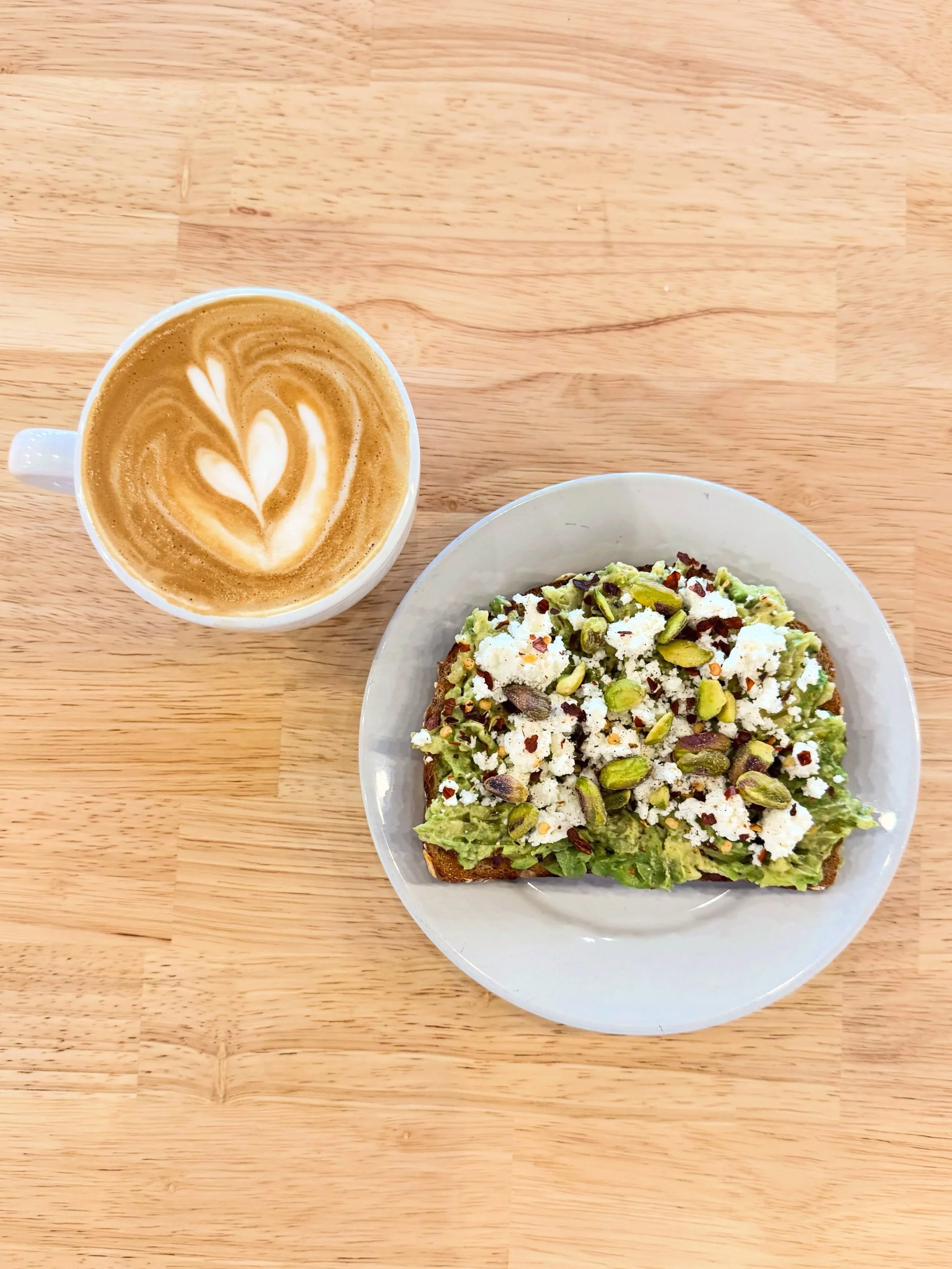 Avo Toast! 

Freshly smashed Avocado, jalape&ntilde;o jelly, soft goat cheese, pistachios, red pepper flakes, Himalayan, sea salt, and freshly ground pepper. 

You need this!
