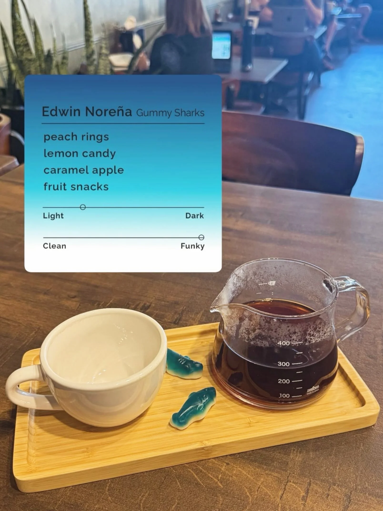 Try out the gummy sharks coffee from @blackwhiteroasters on our pour over bar! Yes, we serve it with a side of gummy sharks for you to compare tasting notes!