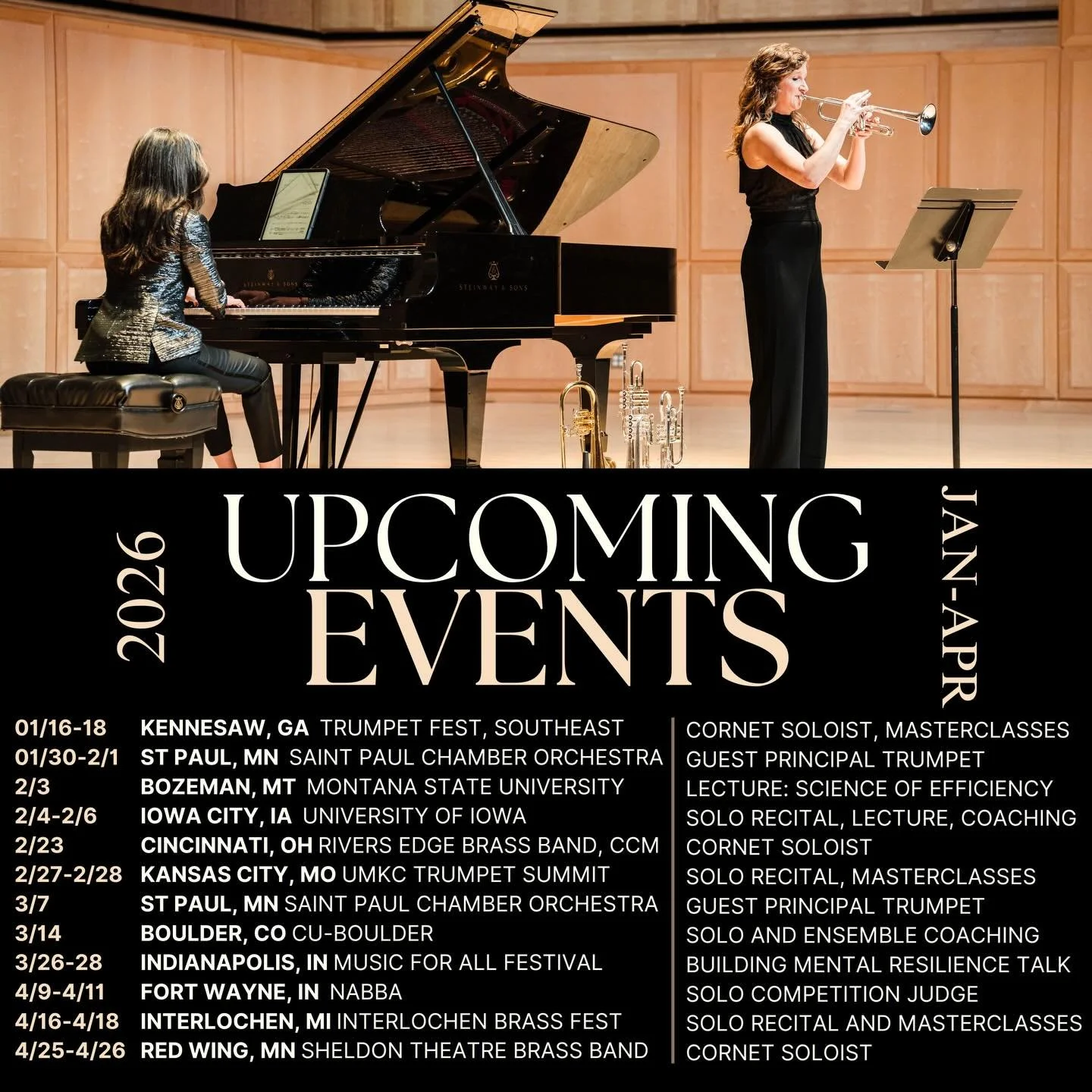 Happy New Year!

Looking ahead to an exciting start to 2026. The months ahead bring a beautiful mix of performing, teaching, coaching, lecturing, writing, and a fair amount of schedule-juggling between home and the road. 

Excited for the conversatio