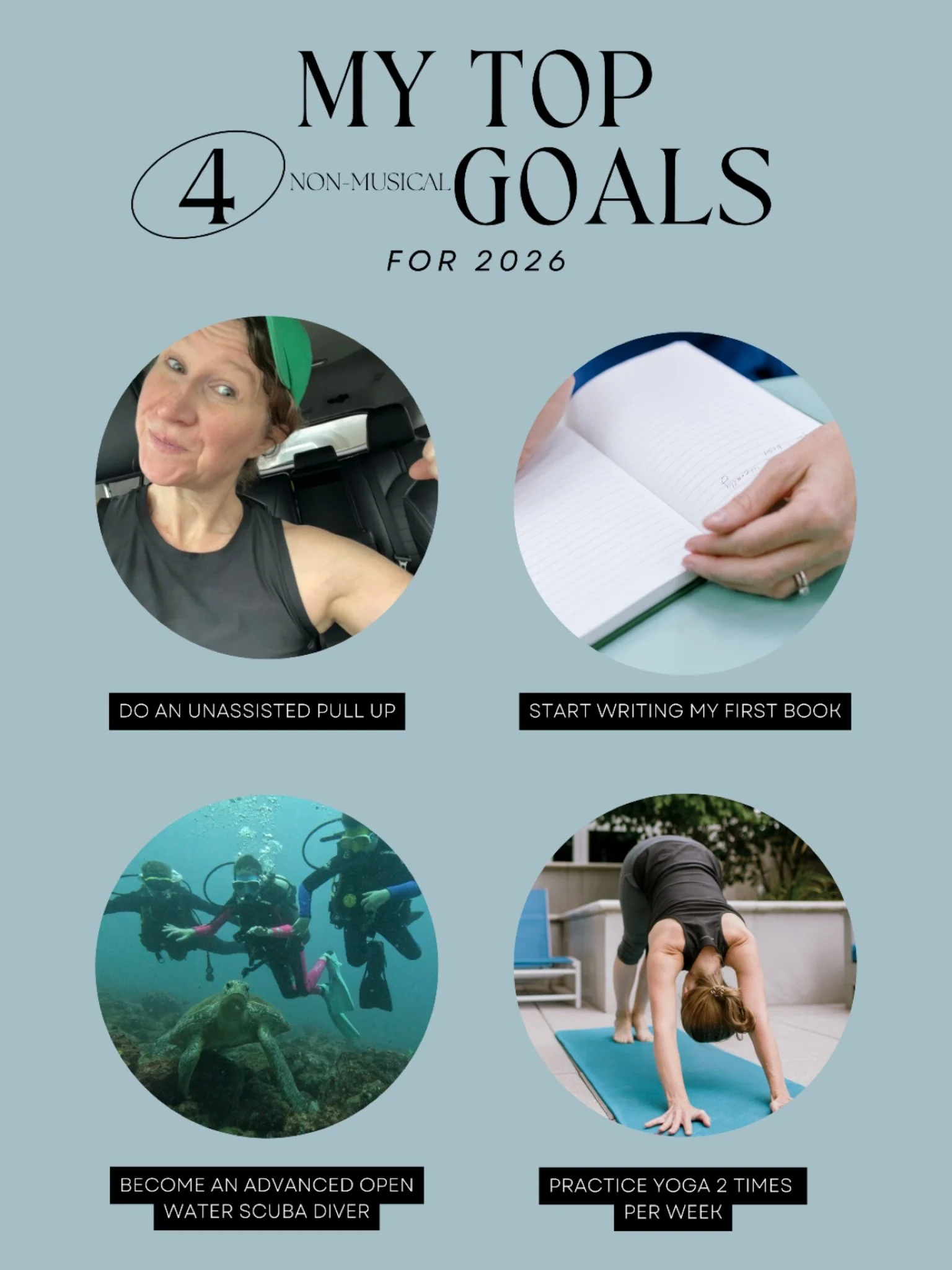 Here are 4 of my non-musical goals for 2026 and a few tips for making them a reality. 

If you have a fitness goal, create an accountability structure. There are lots of ways to do this, but in my opinion, just joining a gym or paying for an online s