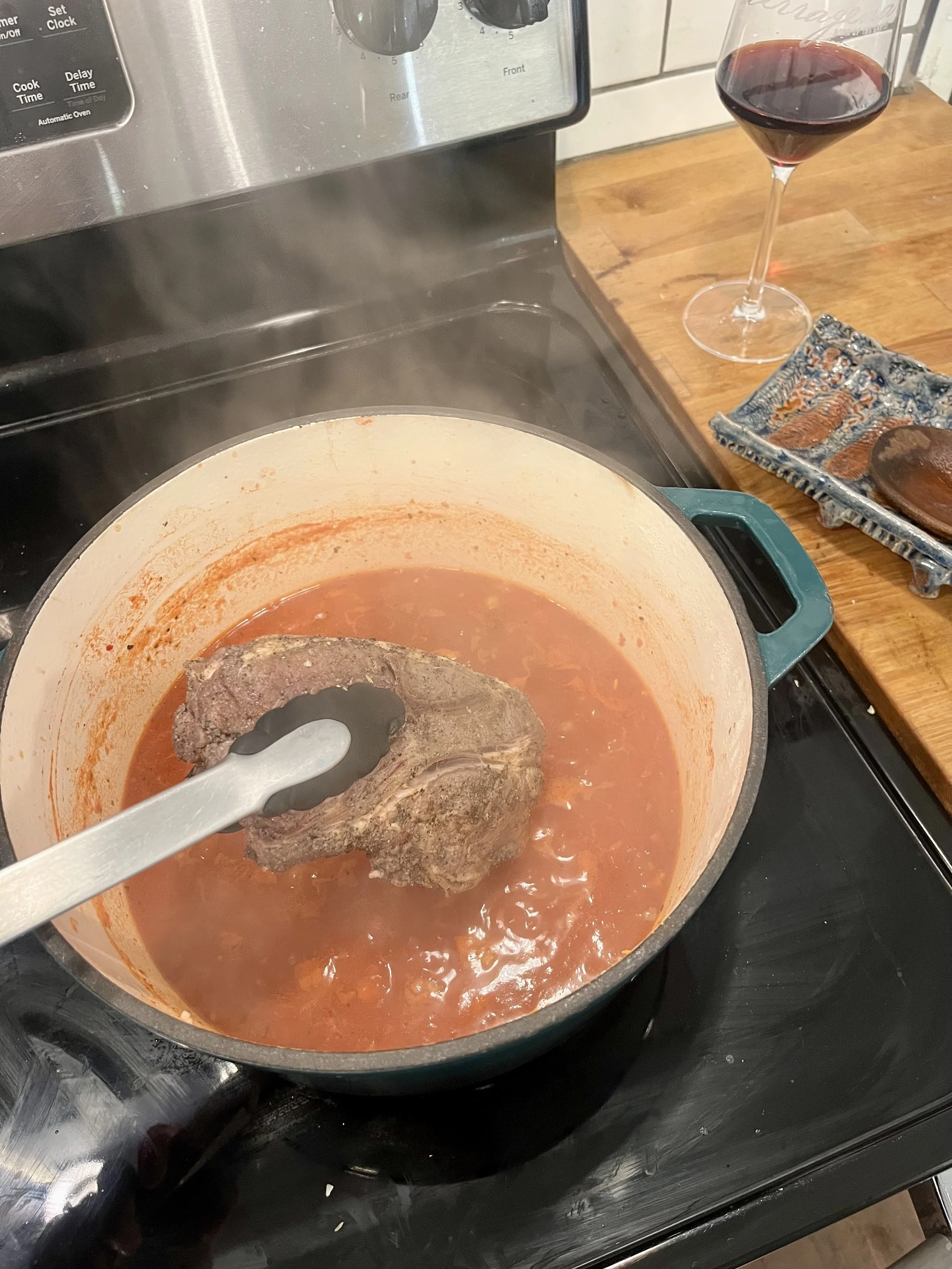 Add Cooked Meat to the Pot of Ingredients for the Leftover Ragu and Mendocino Ridge Pinot Noir Recipe and Wine Pairing
