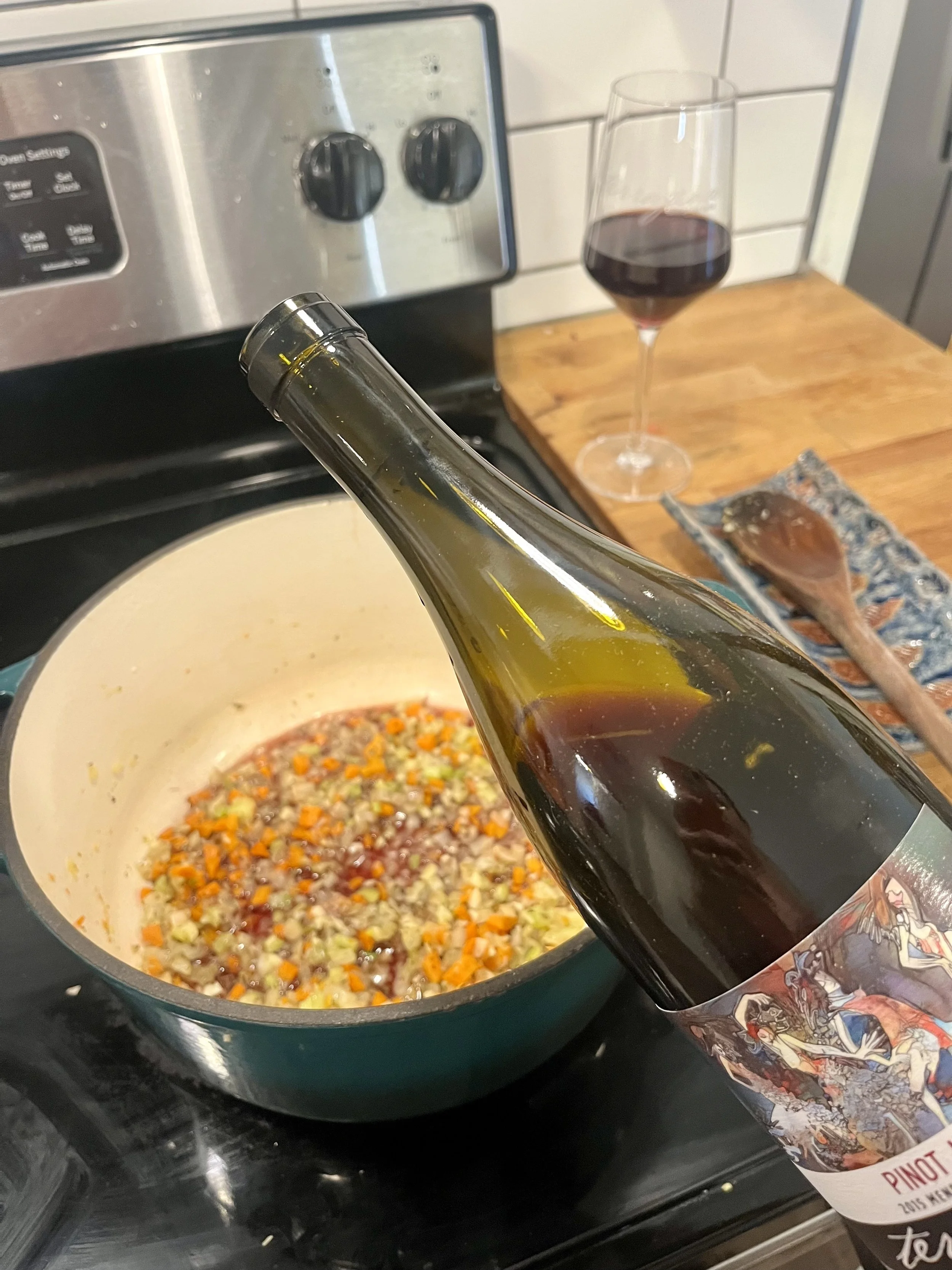 Pouring Mendocino Ridge Pinot Noir into Leftover Ragu Recipe and Pairing