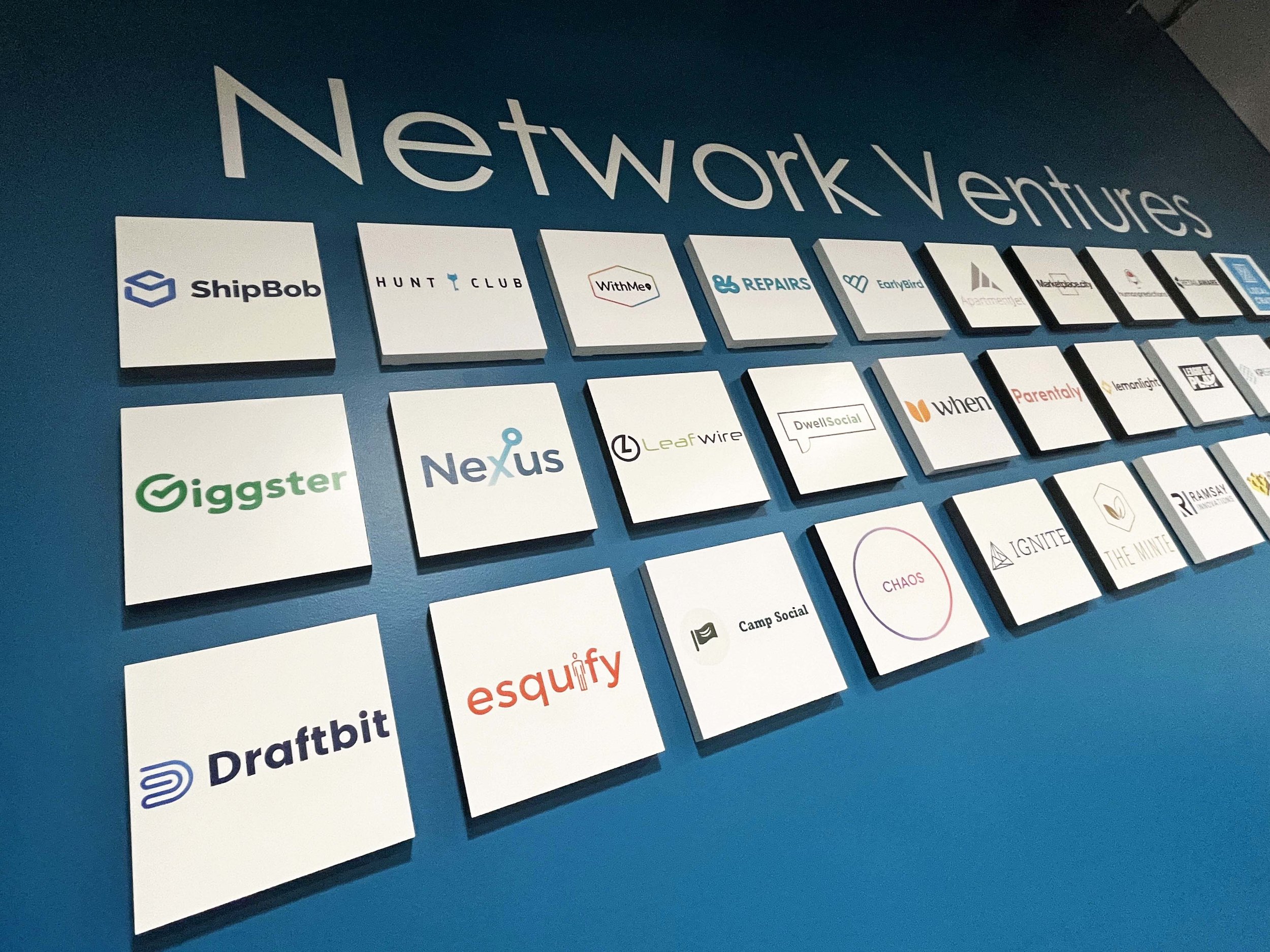 Network Ventures office wall of company logos