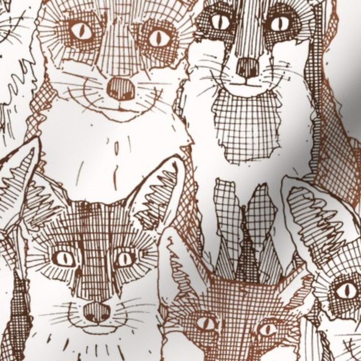 Spoonflower Fabric - Country Brown Animal Wild Illustration Natural Fox Drawing Mammal Foxes Scrummy Sharon Turner Soft White.jpg
