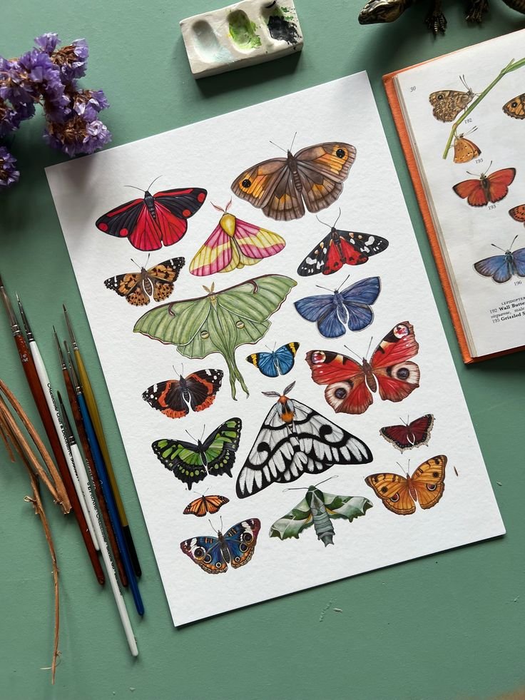 Moths and Butterflies, Watercolour Fine Art Print, Entomology.jpg