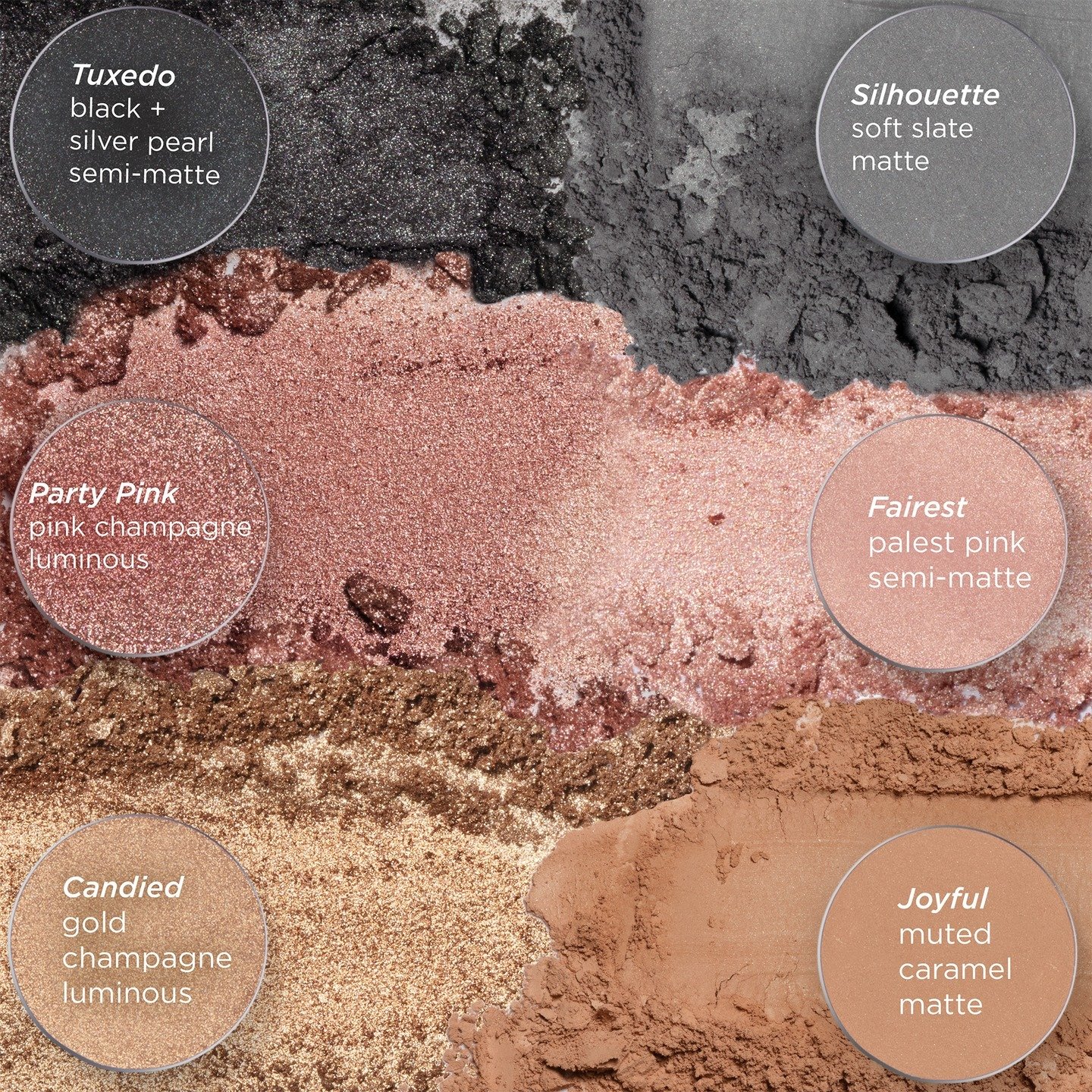 6 new velvety shades of our Soft Touch Shadows.. Which color is your favorite? Let us know in the comments what you are loving!

✨ Silhouette
✨ Fairest
✨ Joyful
✨ Tuxedo
✨ Party Pink
✨ Candied

Shop our Shining Eyes Palette at Merle Norman Ripley.

#