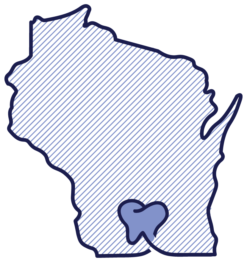 Line drawing of the state of Georgia with a shaded tooth icon in the southern region.