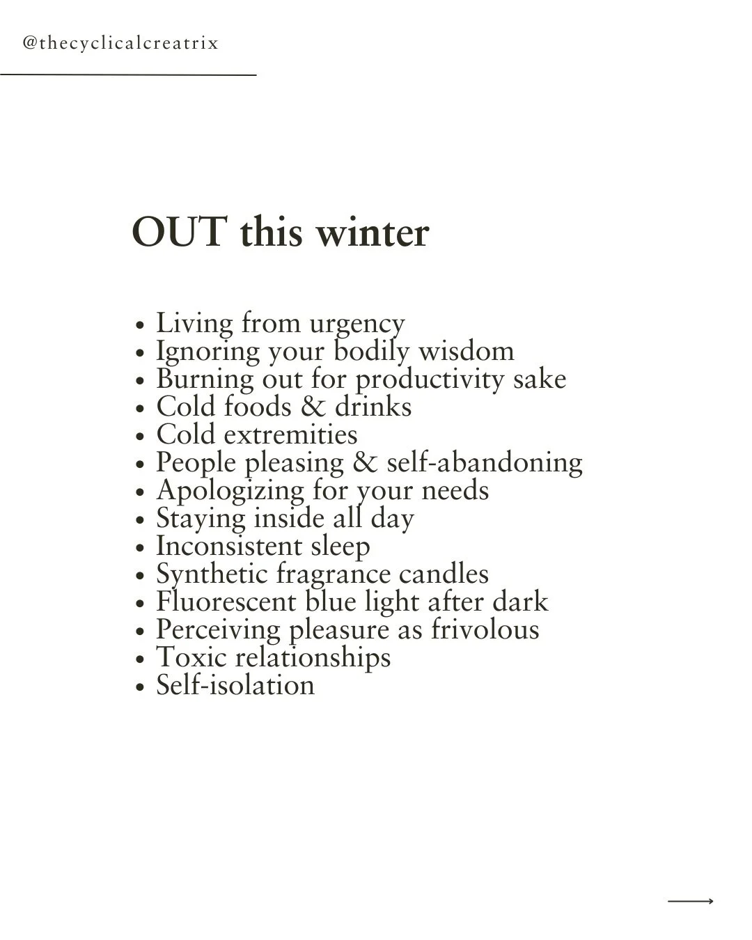 When we follow the seasonal patterns of the natural world and our own bodies, we get to optimize our own biology. 🧬 

We are in the deepest, darkest caverns of winter where everything in and around us is asking us to slow down and go inward. 

With 