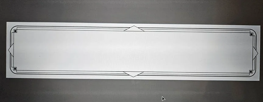 Original design for the mirror. Due to age of the mirror it had several damaged areas missing the mirror finish on the glass. I designed this paint scheme to cover most of those areas and add some art deco flair to the piece.