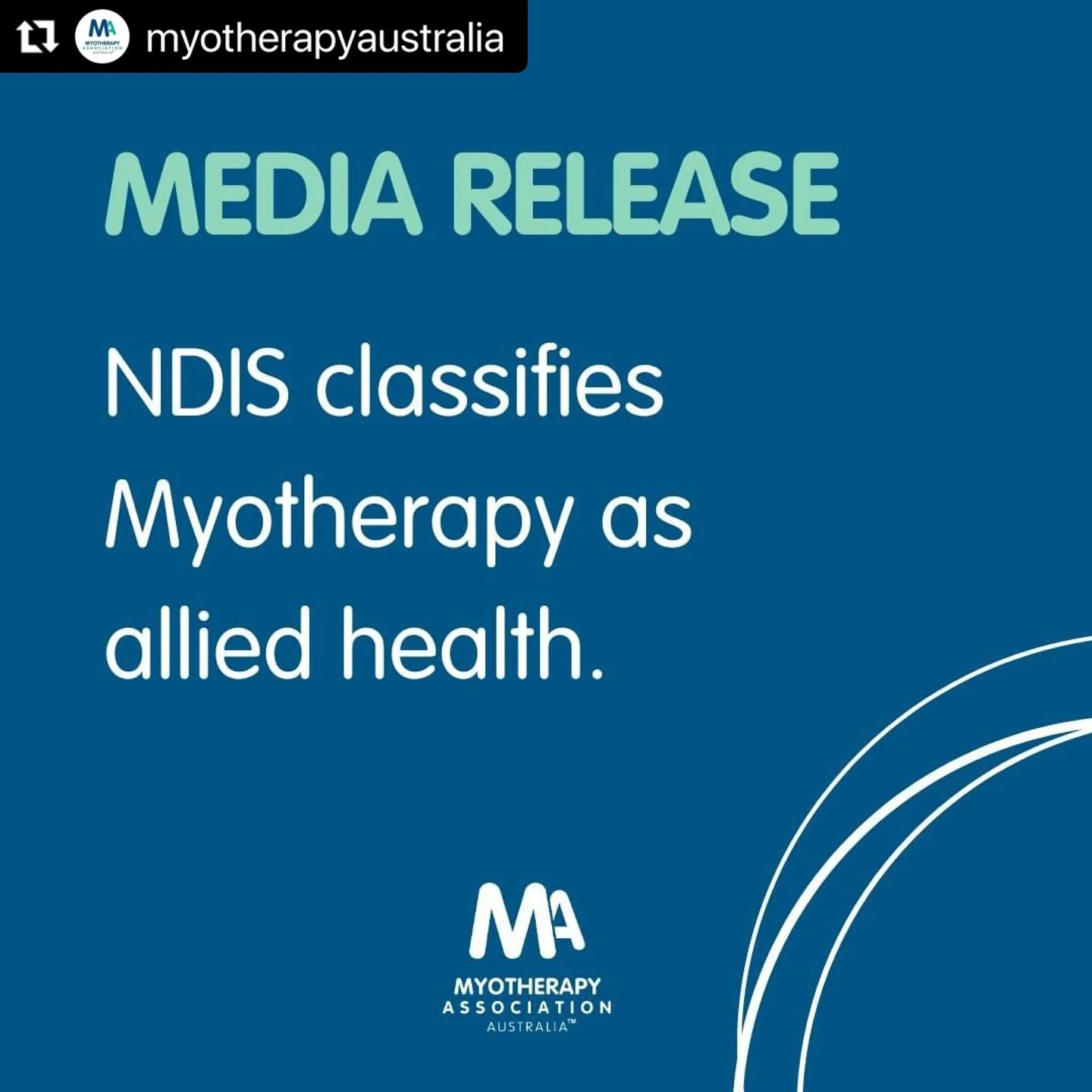 #Repost @myotherapyaustralia with @use.repost
・・・
We are proud to announce that Myotherapists are officially classified as allied health professionals under the National Disability Insurance Scheme (NDIS). This classification comes as part of recent 