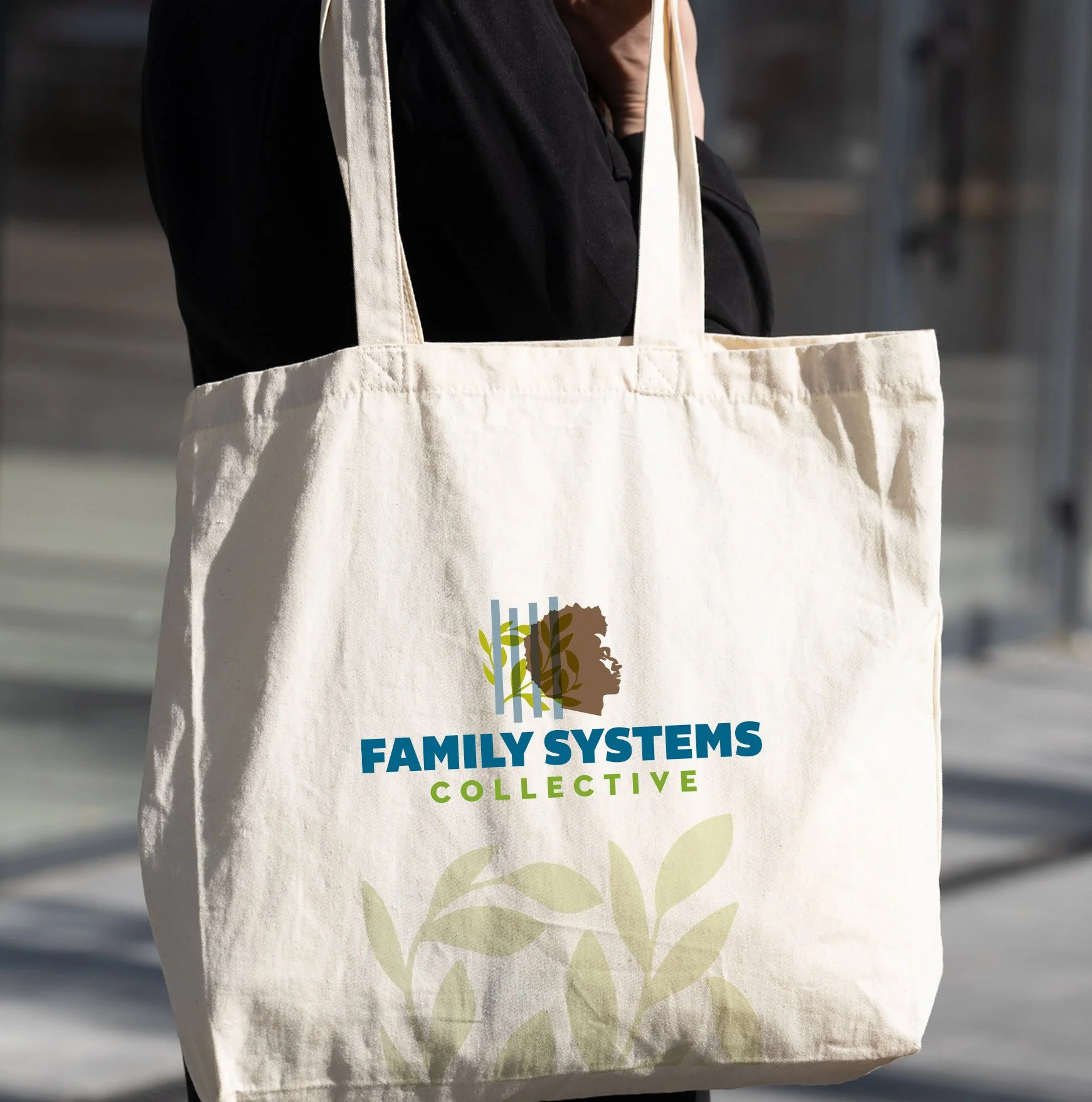 Family Systems Collective tote bag with logo and flora