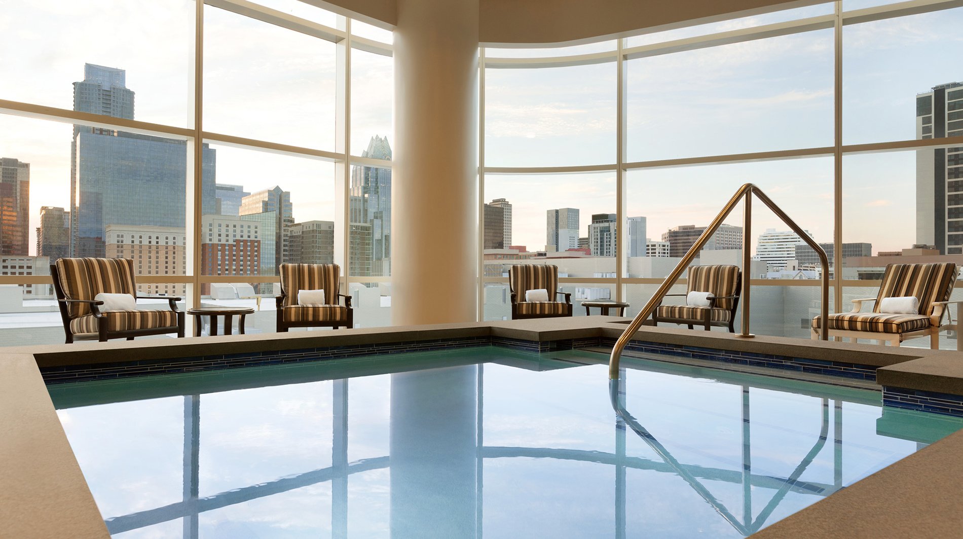 Fairmont Hotel Spa Austin Texas Aqua Builder Austin Texas Pool Builders. Aqua Builders collaborated with the design team to build the pool, spa, and pool deck on the 6th floor of the high-rise, as well as the lobby fountains, and his/her features in