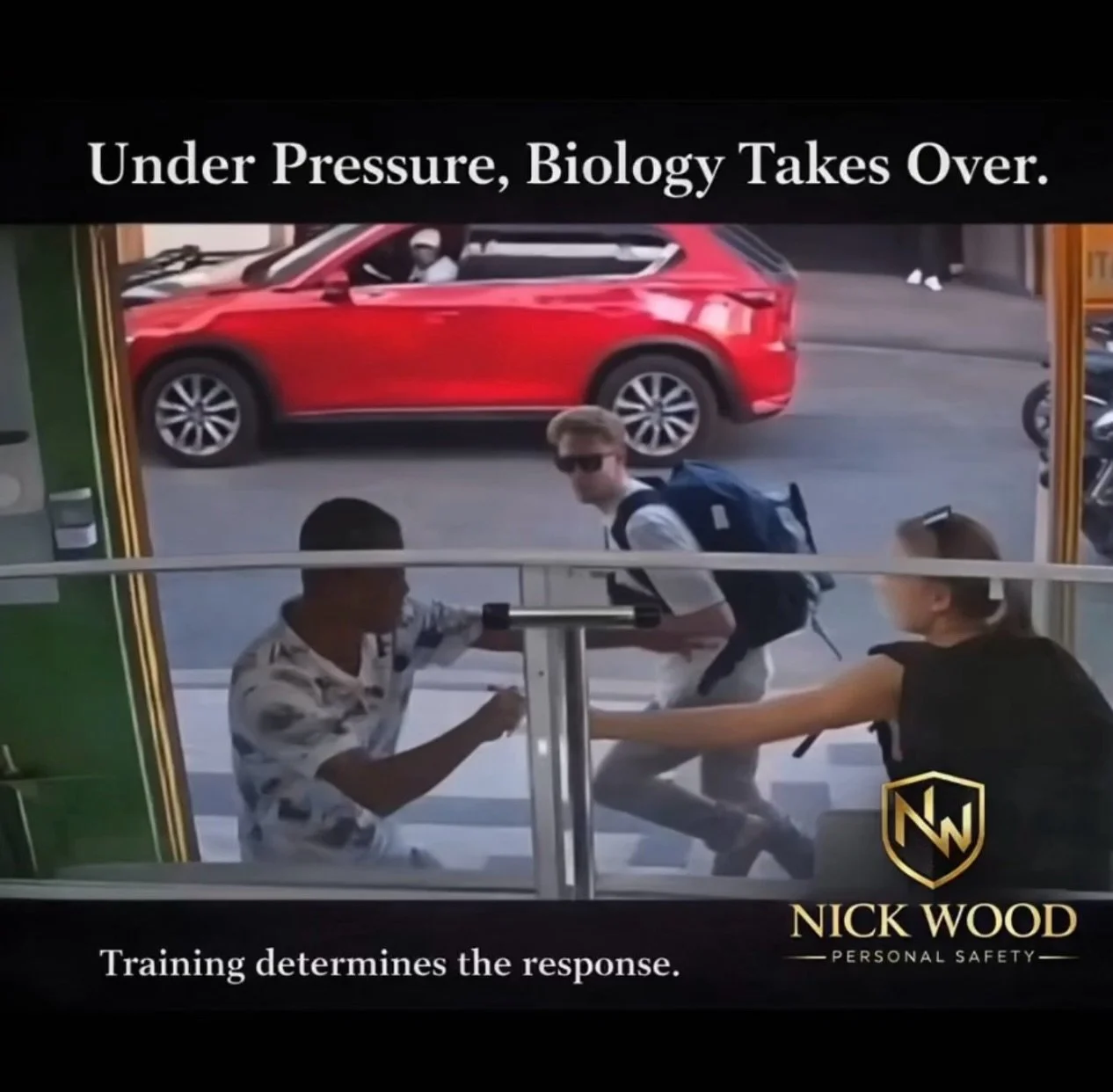 What you&rsquo;re seeing here isn&rsquo;t cowardice.
It&rsquo;s stress response.

Under sudden threat, people default to:
&bull; Freeze
&bull; Flight
&bull; Fight
&bull; Or submission

Without training, most people freeze or run.

The question isn&rs