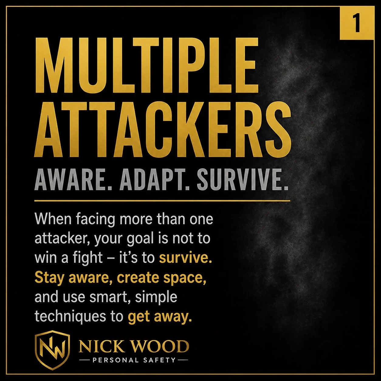 Most people train to fight one person.

Real situations don&rsquo;t always look like that.

When facing multiple attackers, your goal isn&rsquo;t to win.

It&rsquo;s to create space and get away safely.

✔ Stay aware
✔ Keep moving
✔ Create space
✔ Ke
