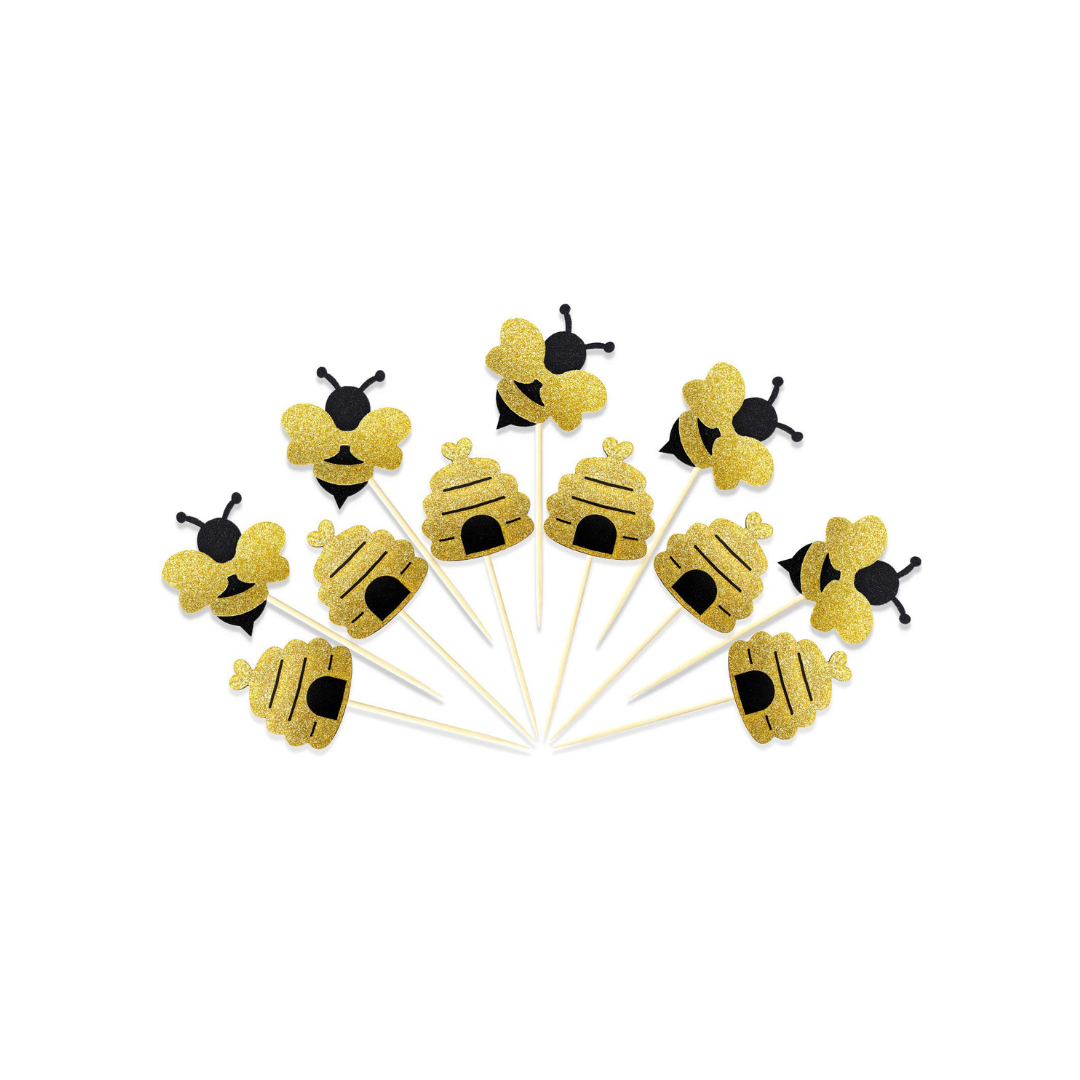 Black &amp; Gold Bumble Bee Cake Toppers