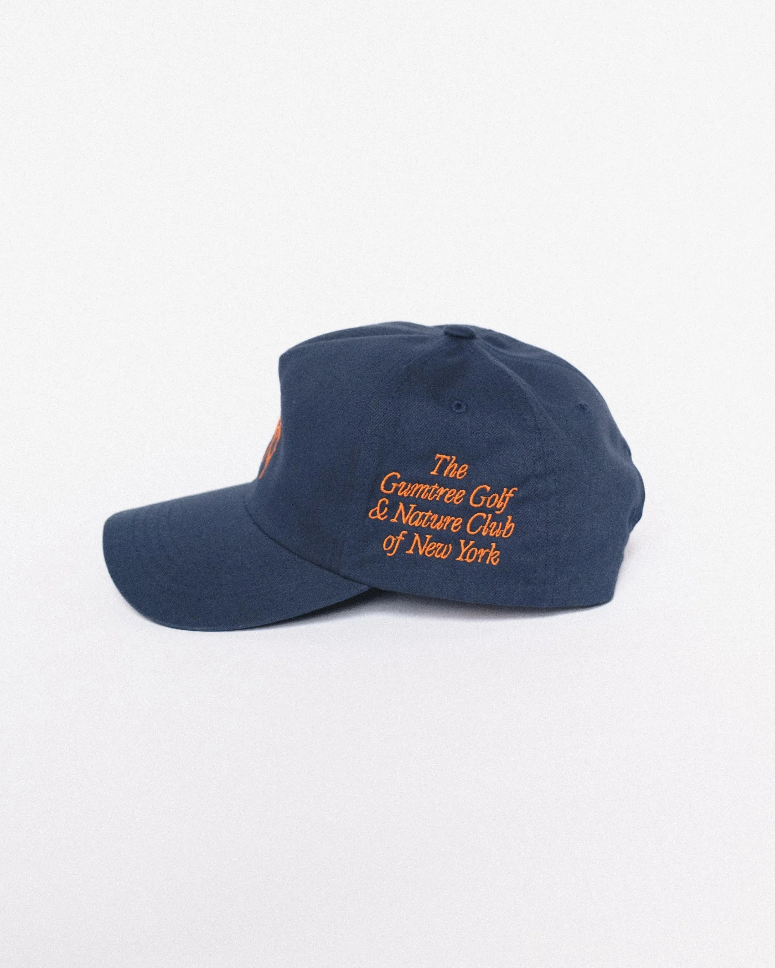 Navy and orange New York Branches unstructured 5-panel golf hat, limited edition, side view