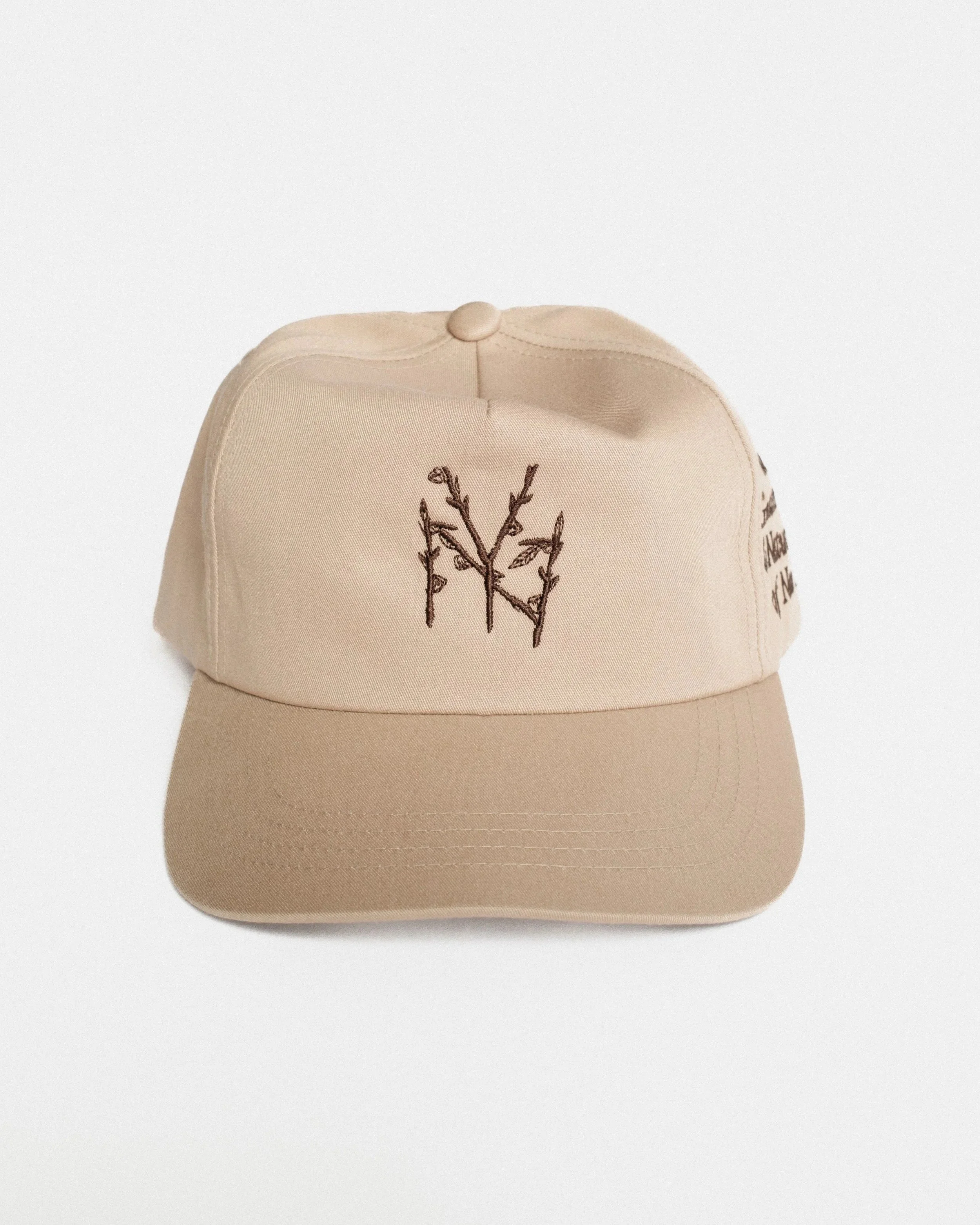 Khaki New York Branches unstructured 5-panel golf hat with brown NY Branches embroidery, front view