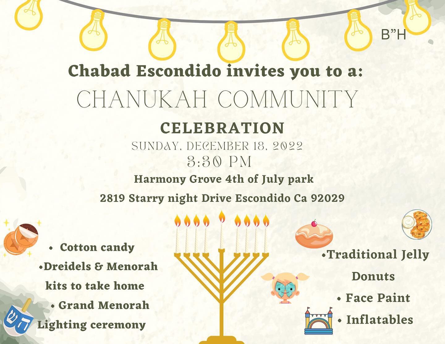 Get your Chanukah spirit on! 4th of July park, SUNDAY, DEC 18, FIRST NIGHT OF CHANUKAH 2023!