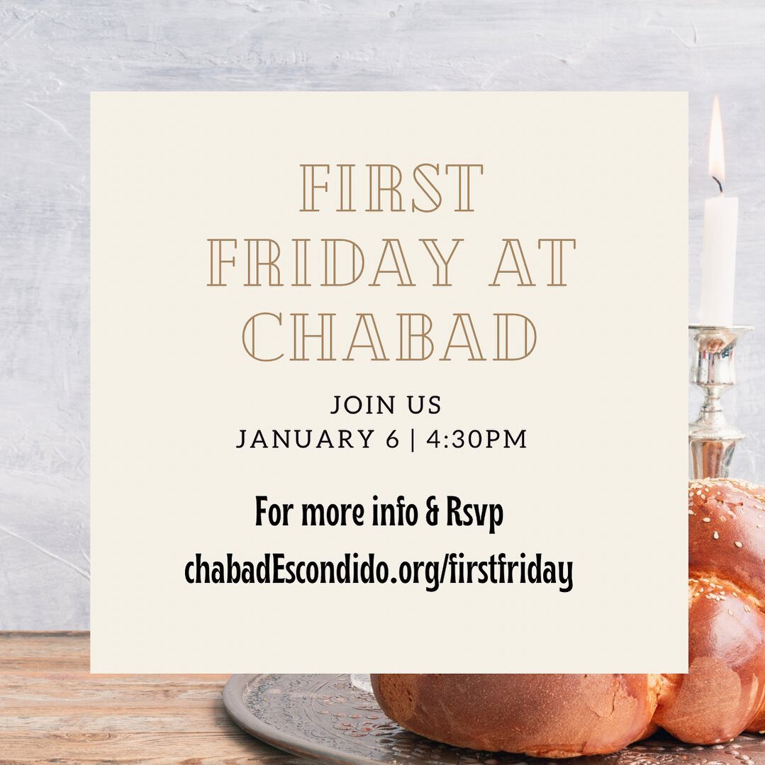 First Friday of 2023! 
First Friday at Chabad is a monthly community gathering where we pray, schmooze, and enjoy time together. Come once or make it a monthly habit&ndash;whatever you choose, it&rsquo;s a great way to celebrate Shabbat, make new fri