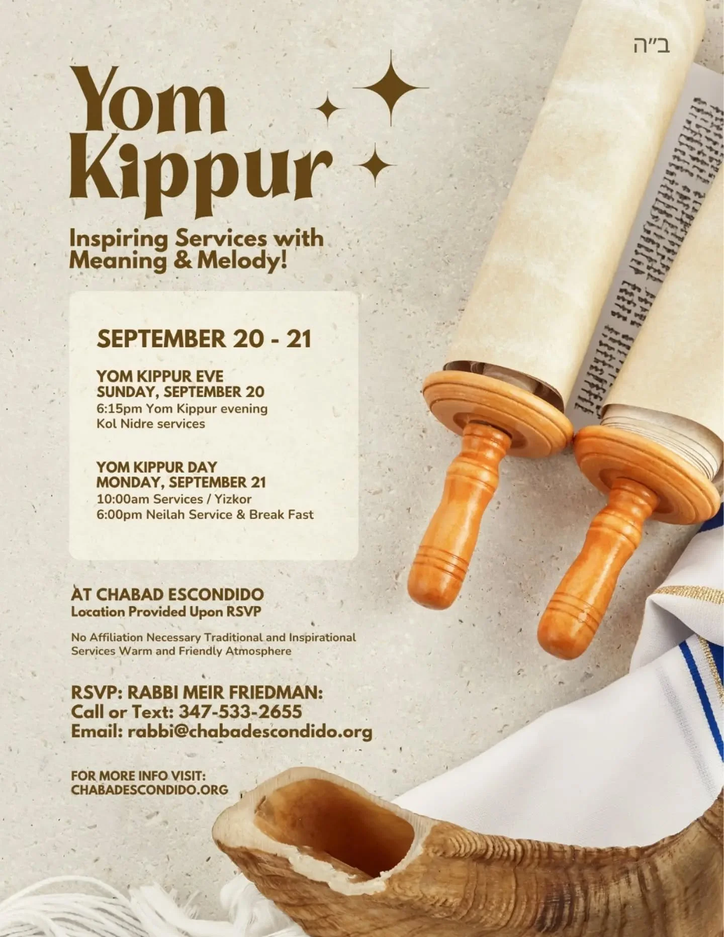 Yom Kippur is coming soon! RSVP here: https://www.chabadescondido.org/