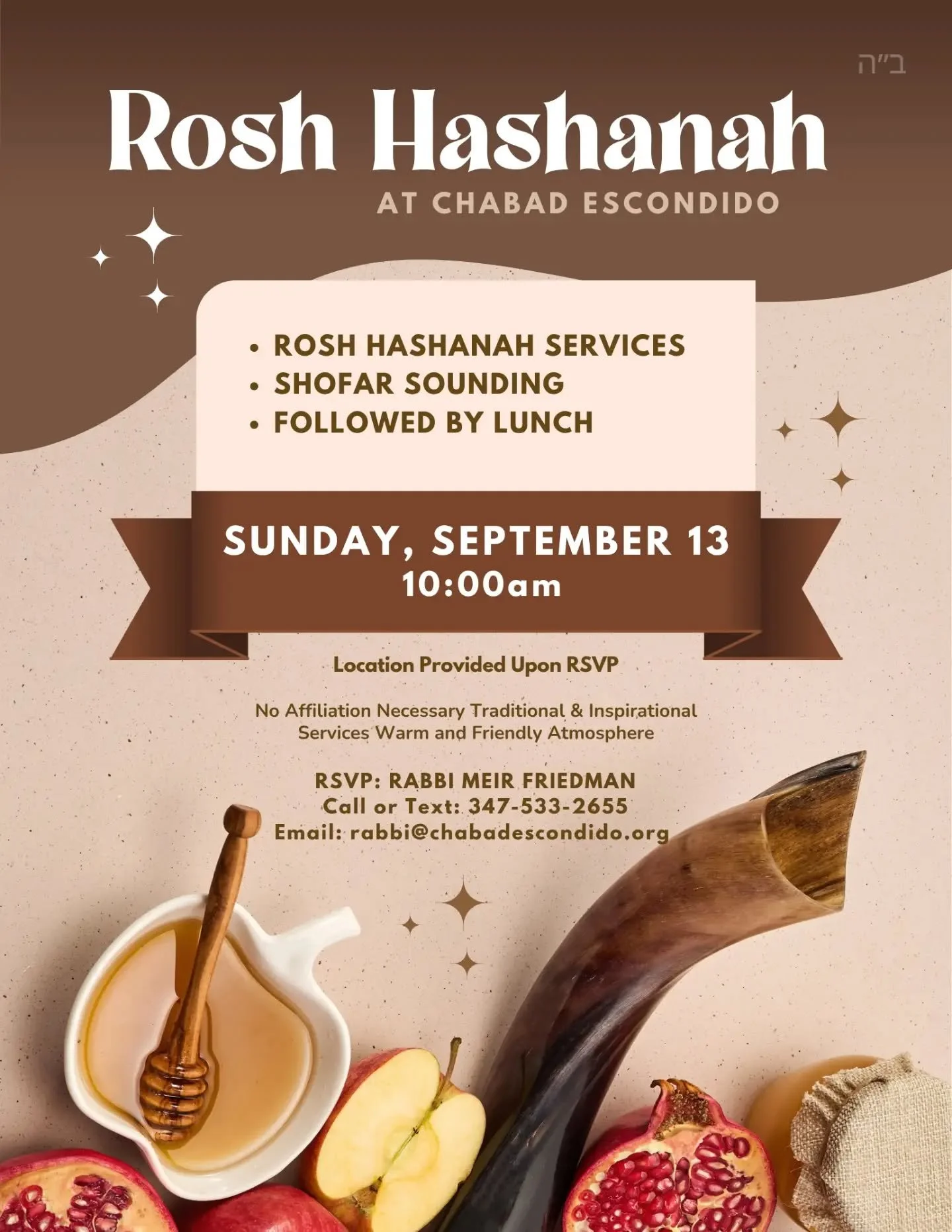 Come celebrate Rosh Hashanah with us. ✨ RSVP at https://www.chabadescondido.org/roshhashanah