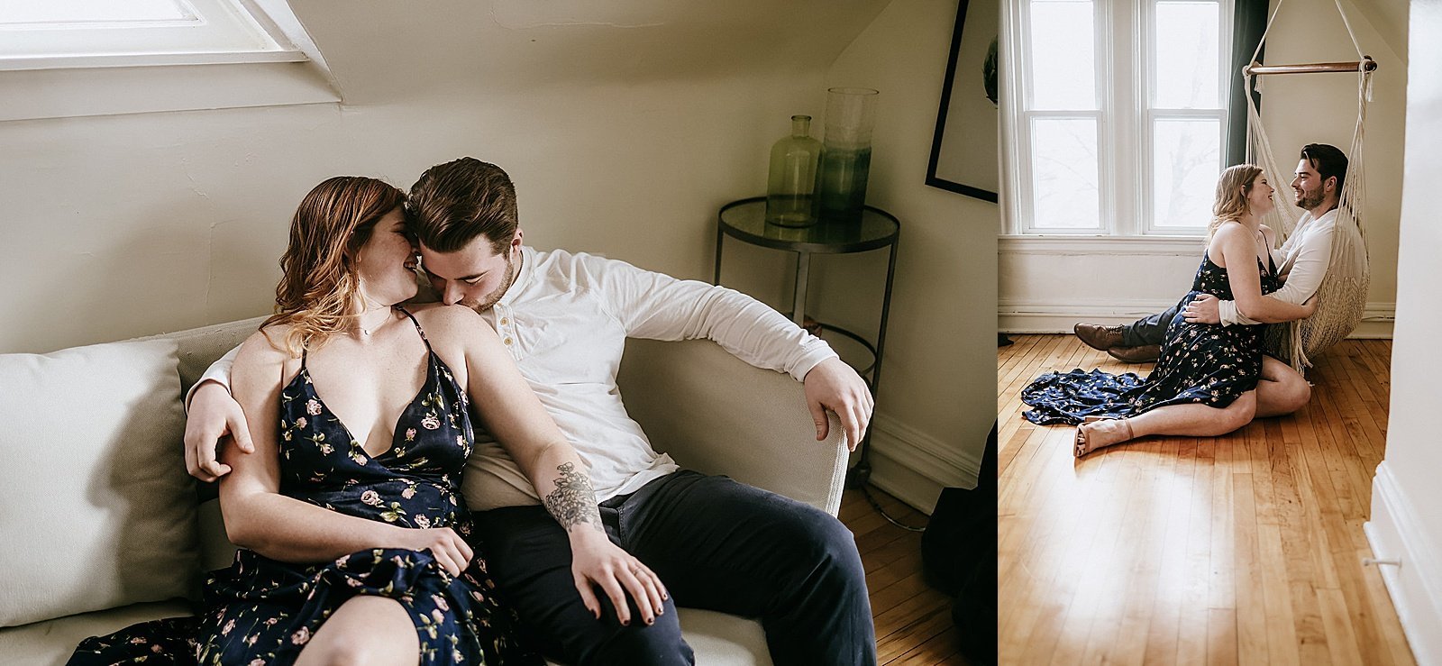  Couple sitting on the floor together under a window for photo shoot 