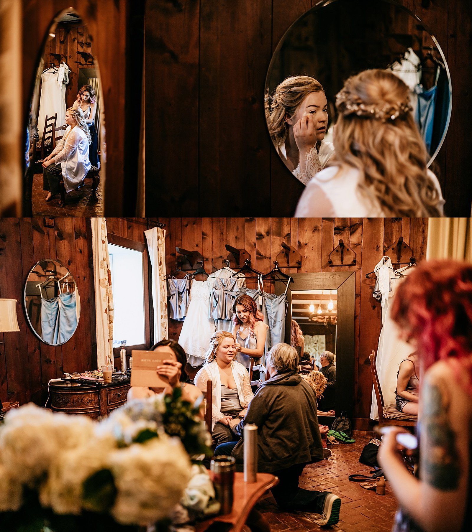  a bride gets ready for her wedding at Mayowood Stone Barn in Minnesota 