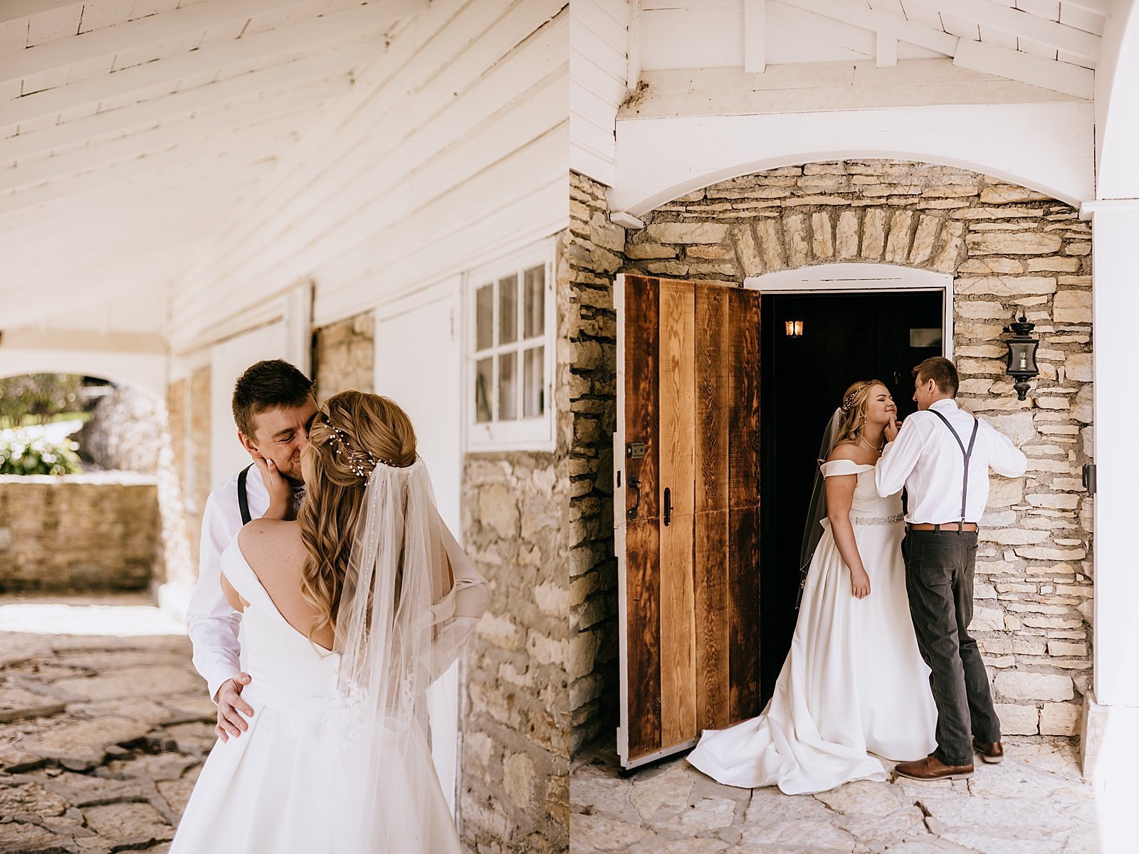  Bride and groom embracing after their first look by Minnesota Wedding Photographer, McKenzie Berquam  