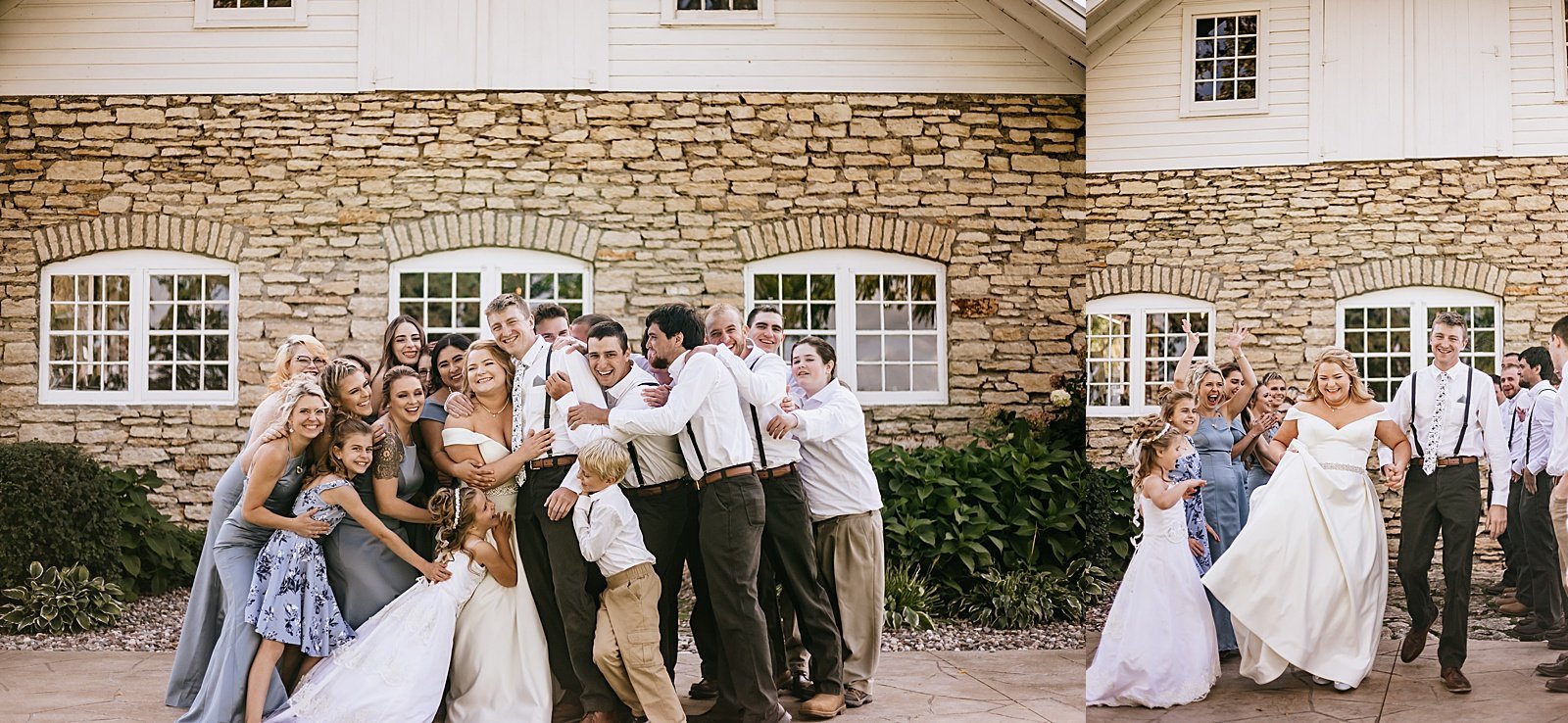  Wedding party surrounding the bride and groom in celebration in Minneapolis 