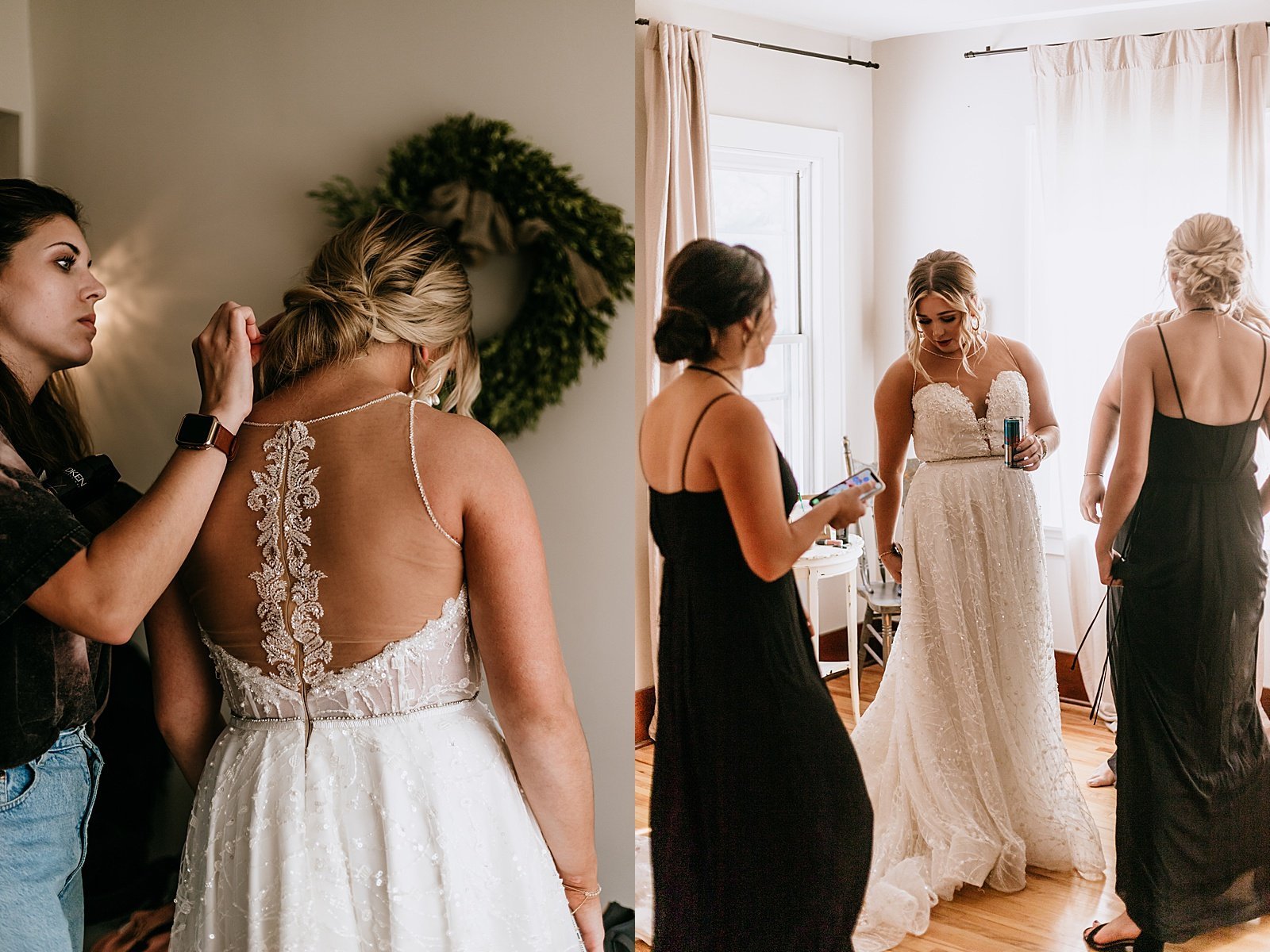  Bride getting ready before her Minneapolis wedding at The Cottage Farmhouse.  