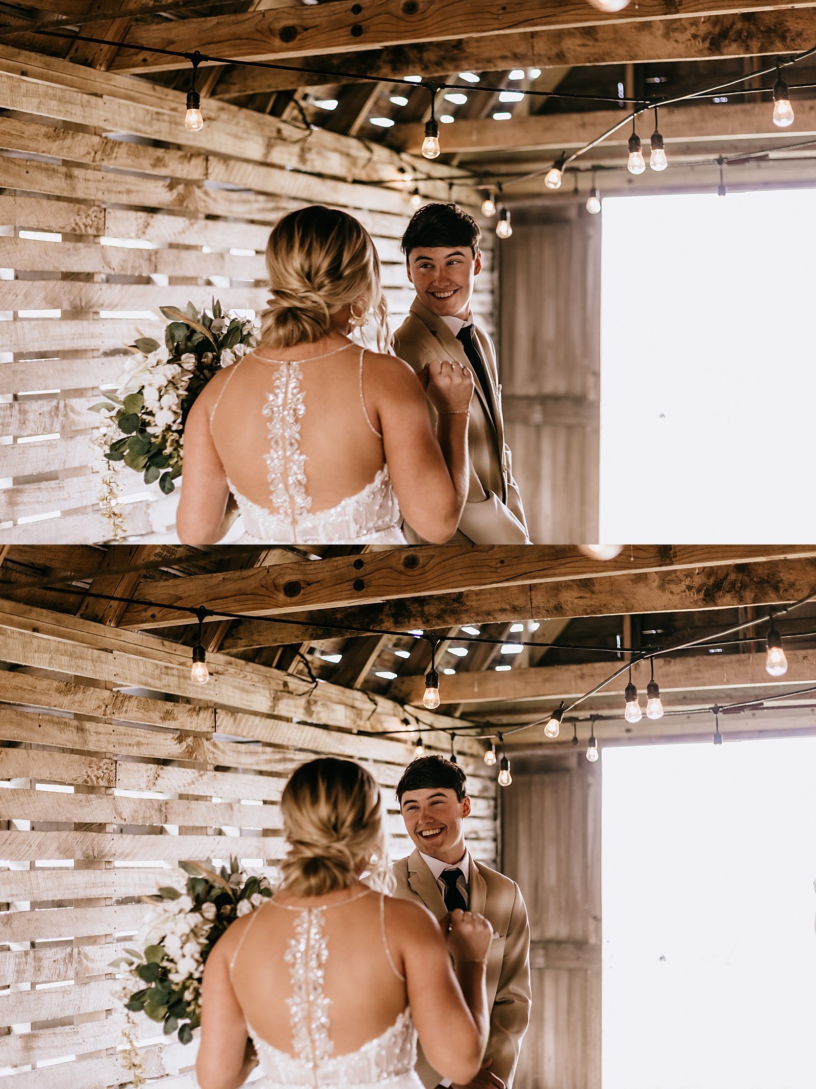  Bride surprising groom with first look before their wedding at The Cottage Farmhouse 