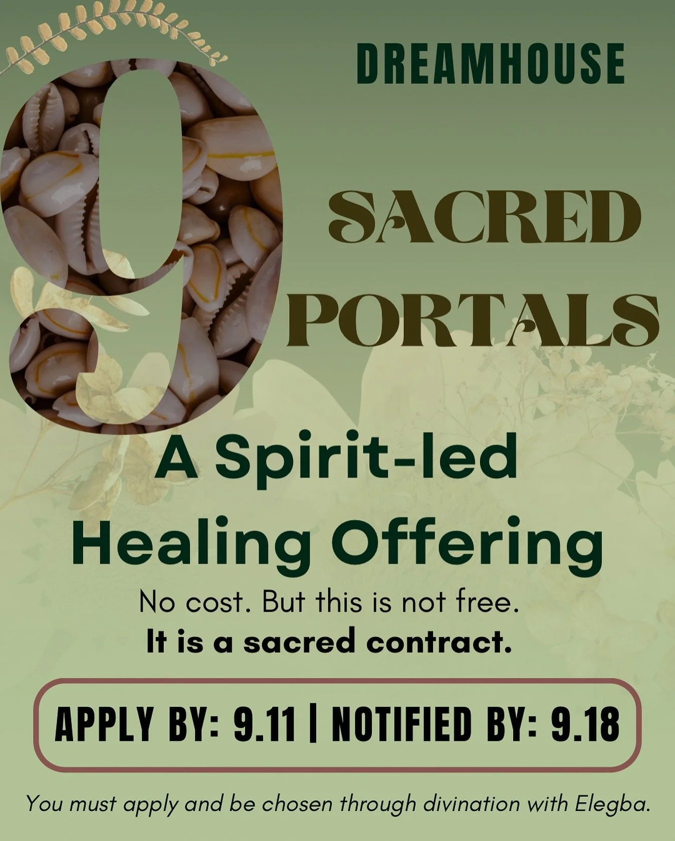 Peace Dreamers, 

Dropping this one more time. The app closes tonight!

I&rsquo;ve been encouraged by the 30 souls that have applied for spiritual support. Regardless of the outcome, know that my heart if full reading your thoughtful responses. 

Wit