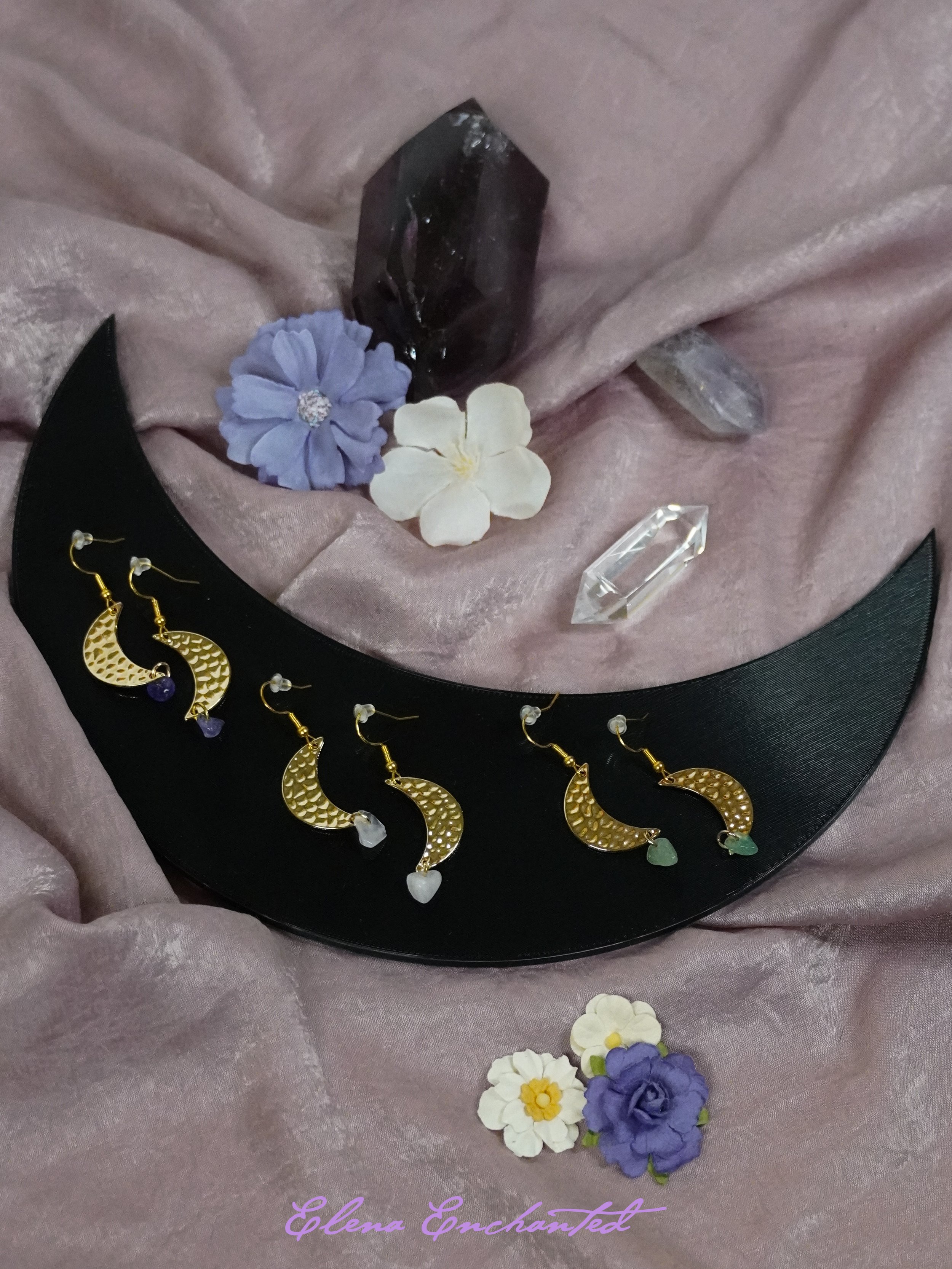 Crescent Moon Crystal Intention Earrings