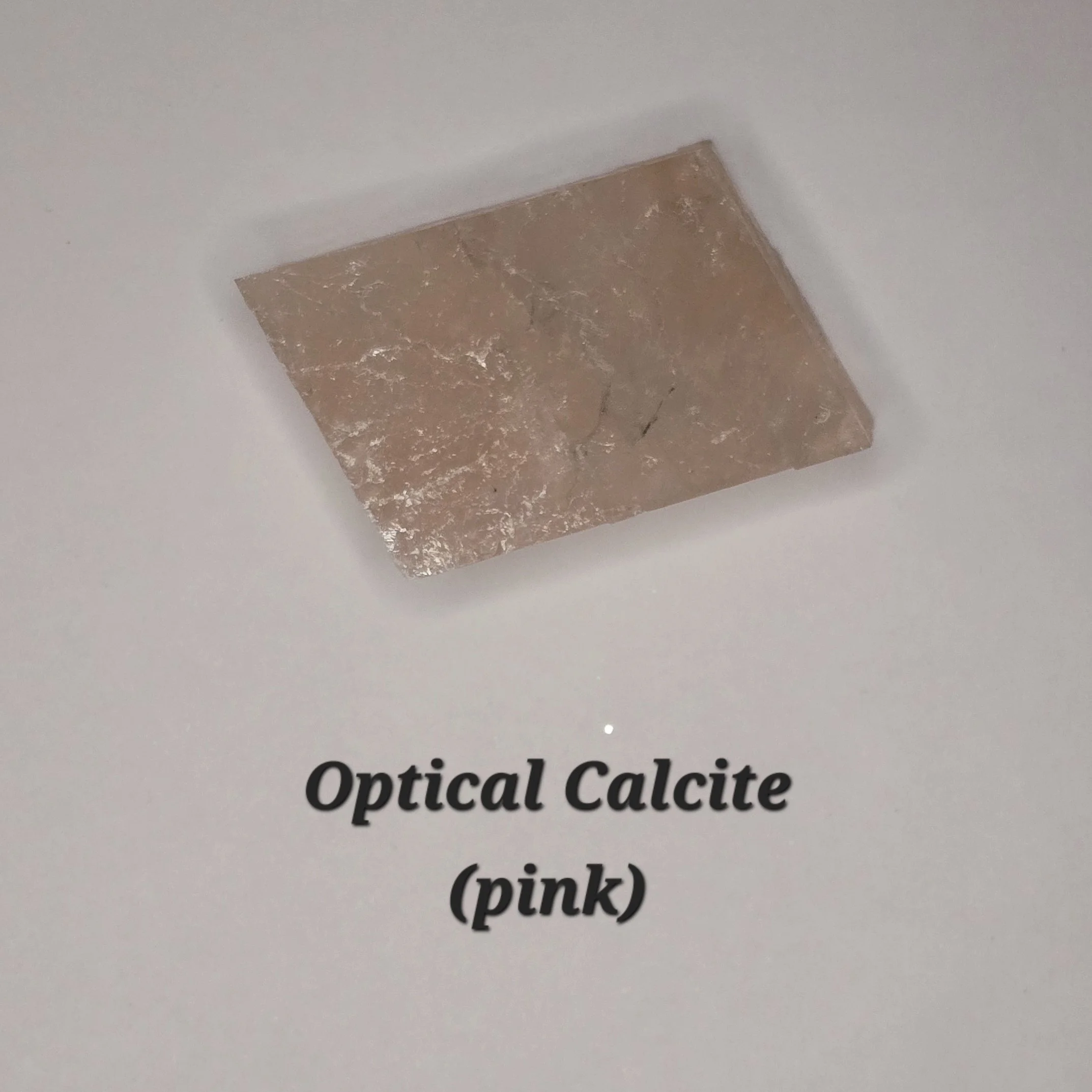 Pink Optical Calcite crystal, detailed photo