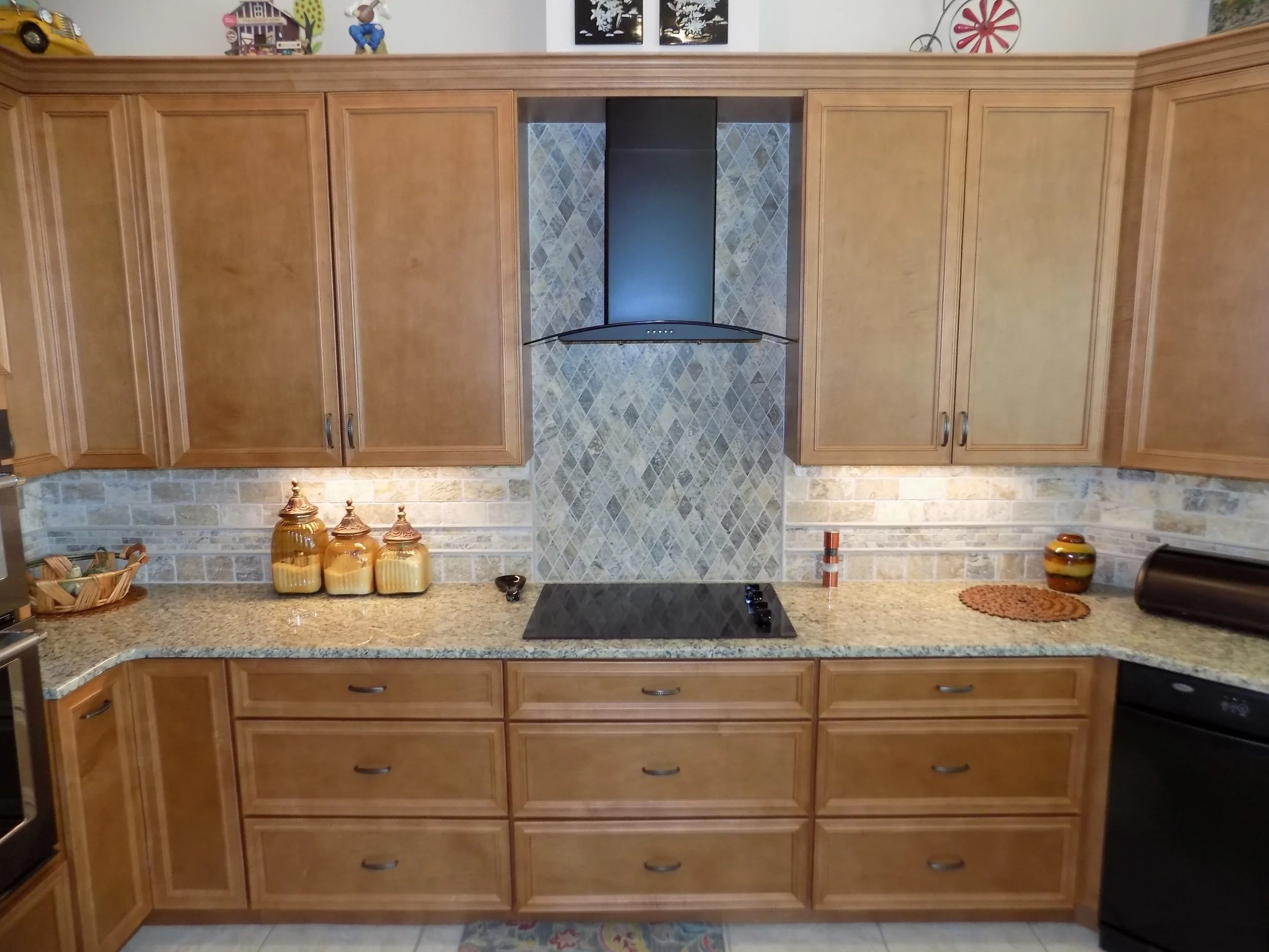 Honey stained beautiful brown cabinetry