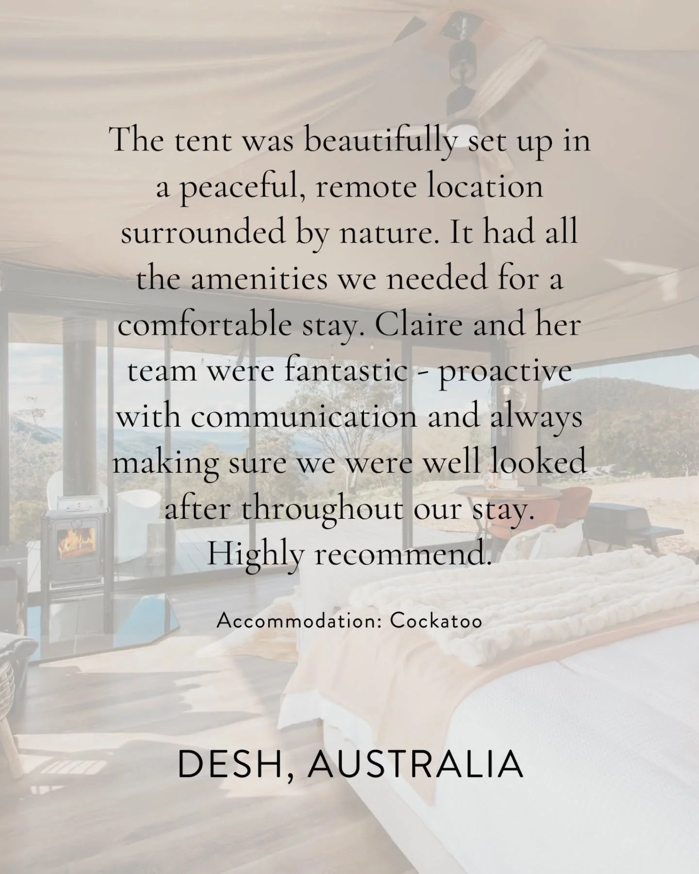 Your words add the spring to our step, the rhythm to our days, and the stretch to our smiles. Thank you!

Just eight months in, our glamping tents at our Wilderness property keep the learning curves alive, and knowing you&rsquo;ve enjoyed your time w