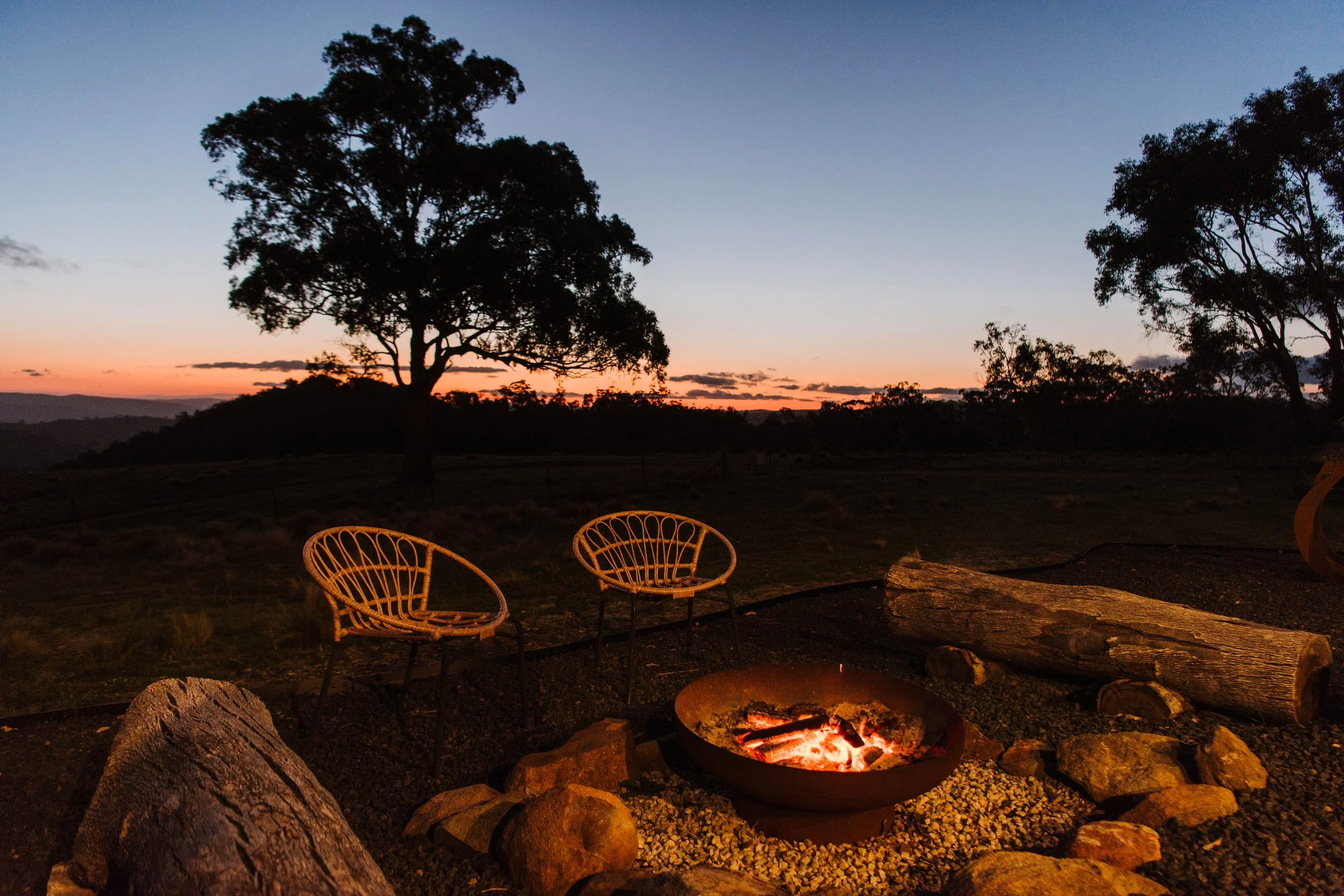 Evening fire at Wildnest Wilderness in Turondale NSW
