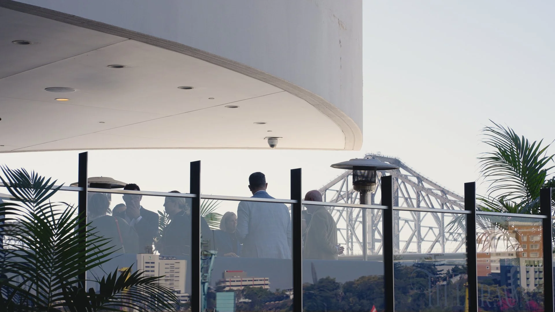 Canapé function space at Tillerman Brisbane, riverside deck with Story Bridge views for up to 30 guests