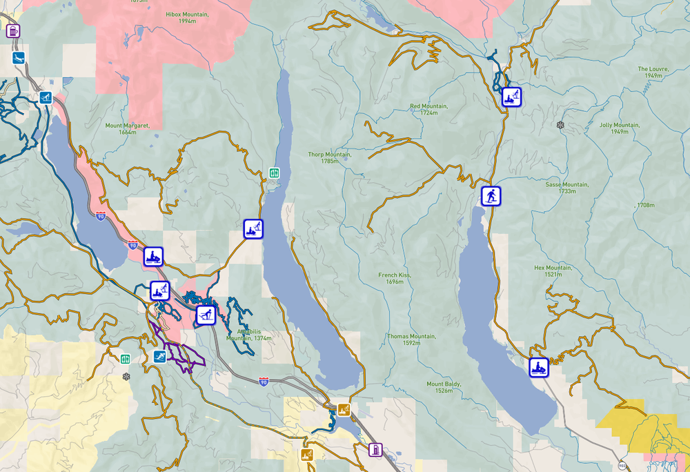 Upper Kittitas County Trails. Access and facilities filtered to show access to fat bike trails.