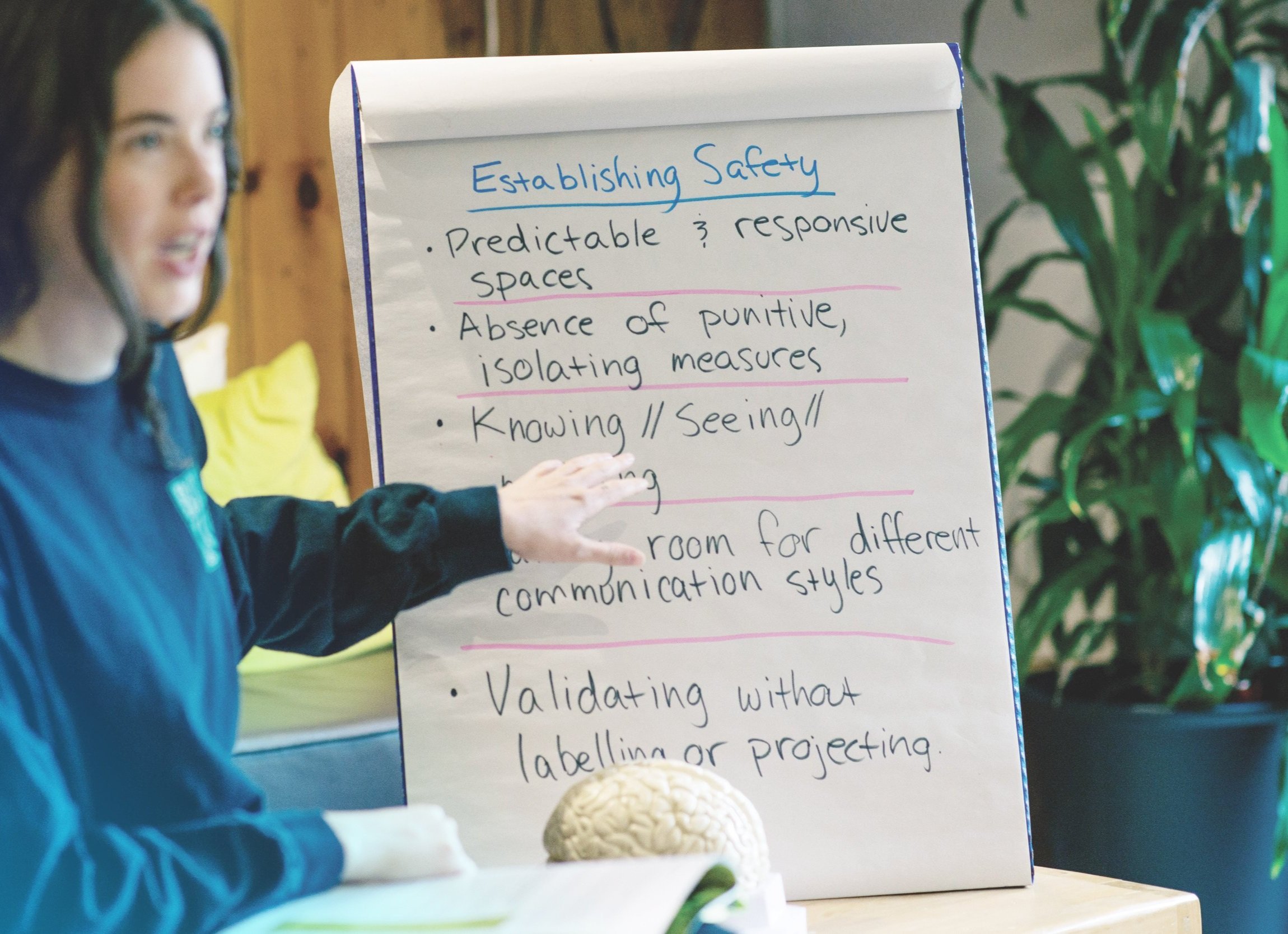 Mid explanation at inPath training week w/ flip chart & brain model - photo credit to Catherine Orr & inPath