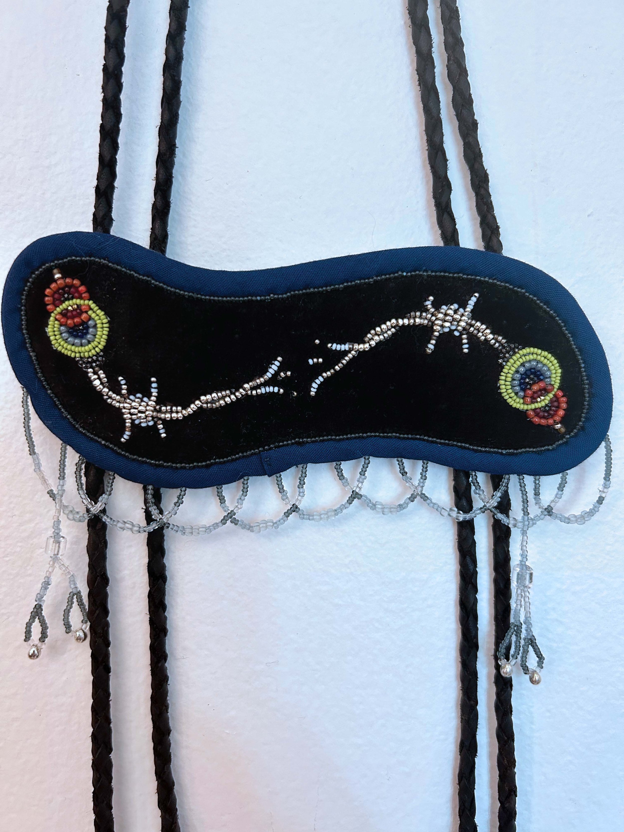 Broken Wire - 2023 - double bolo - leather, velvet, silk, silver, new & vintage glass beads