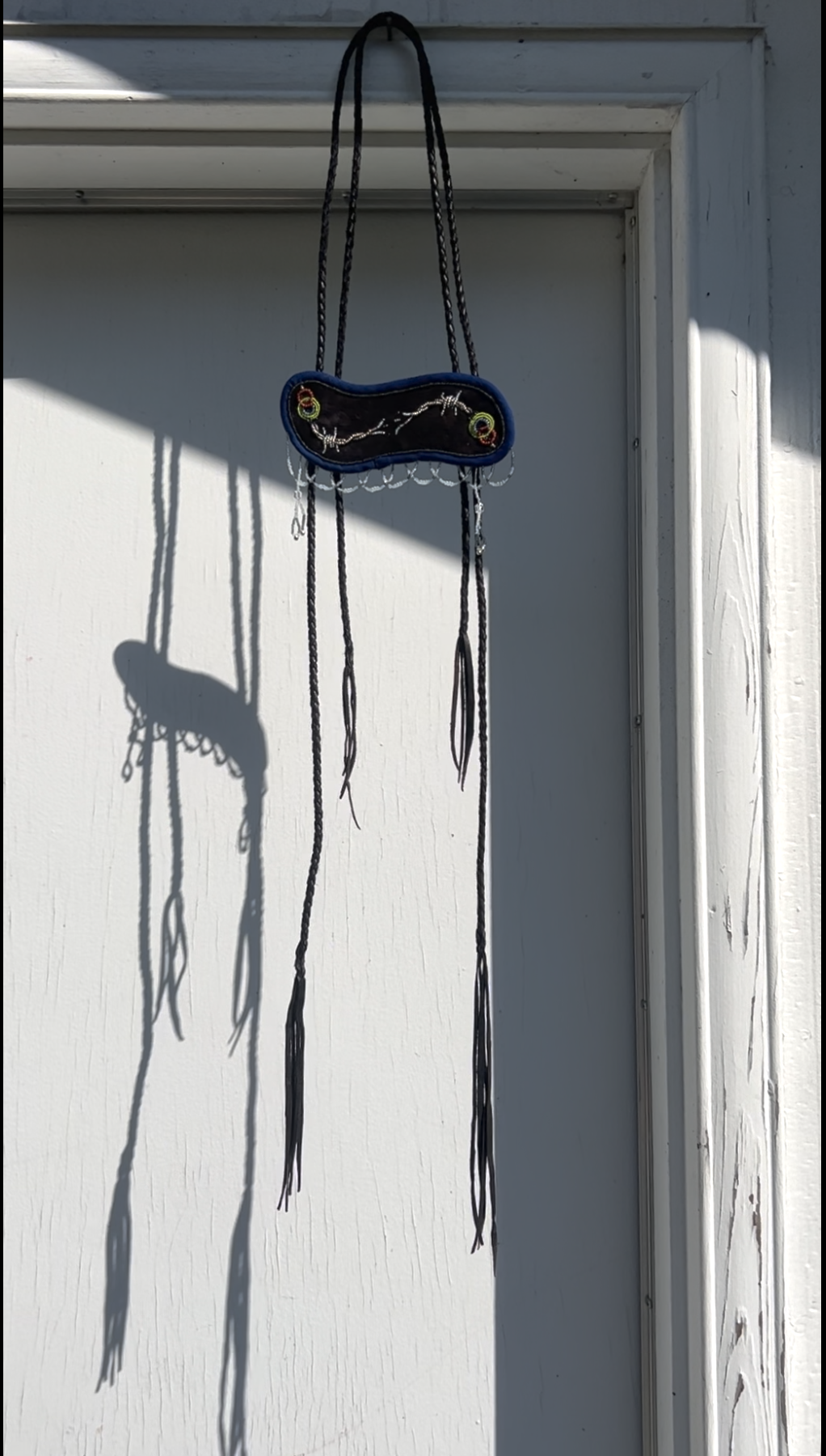 Broken Wire - 2023 - double bolo - leather, velvet, silk, silver, new & vintage glass beads