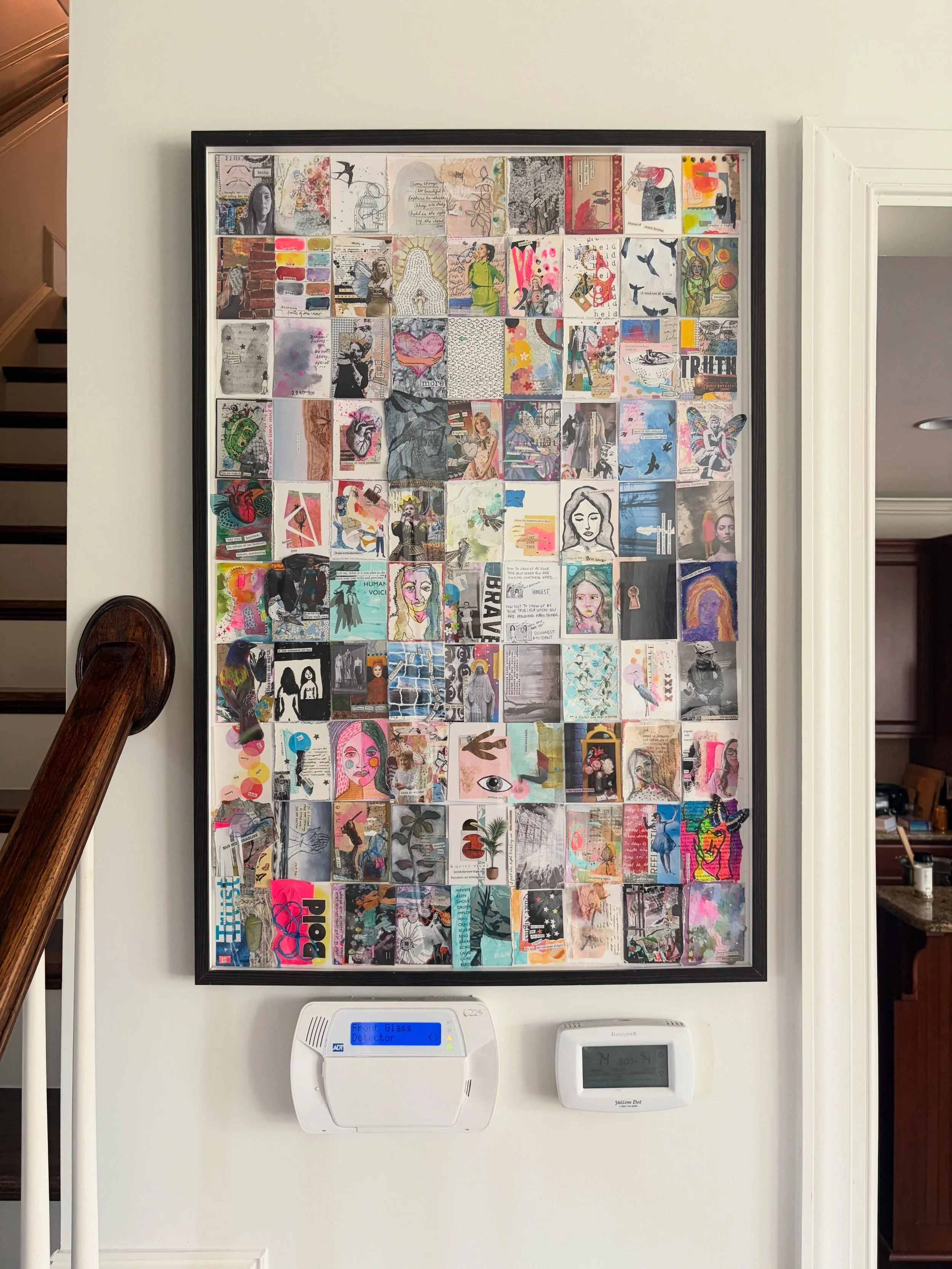 Here are 90 of the 100 artist trading cards from my #the100dayproject2026, now hanging in my home.

I intended to share my reflections as soon as I finished, but every time I walk past this piece, I realize the story runs deeper than I first understo