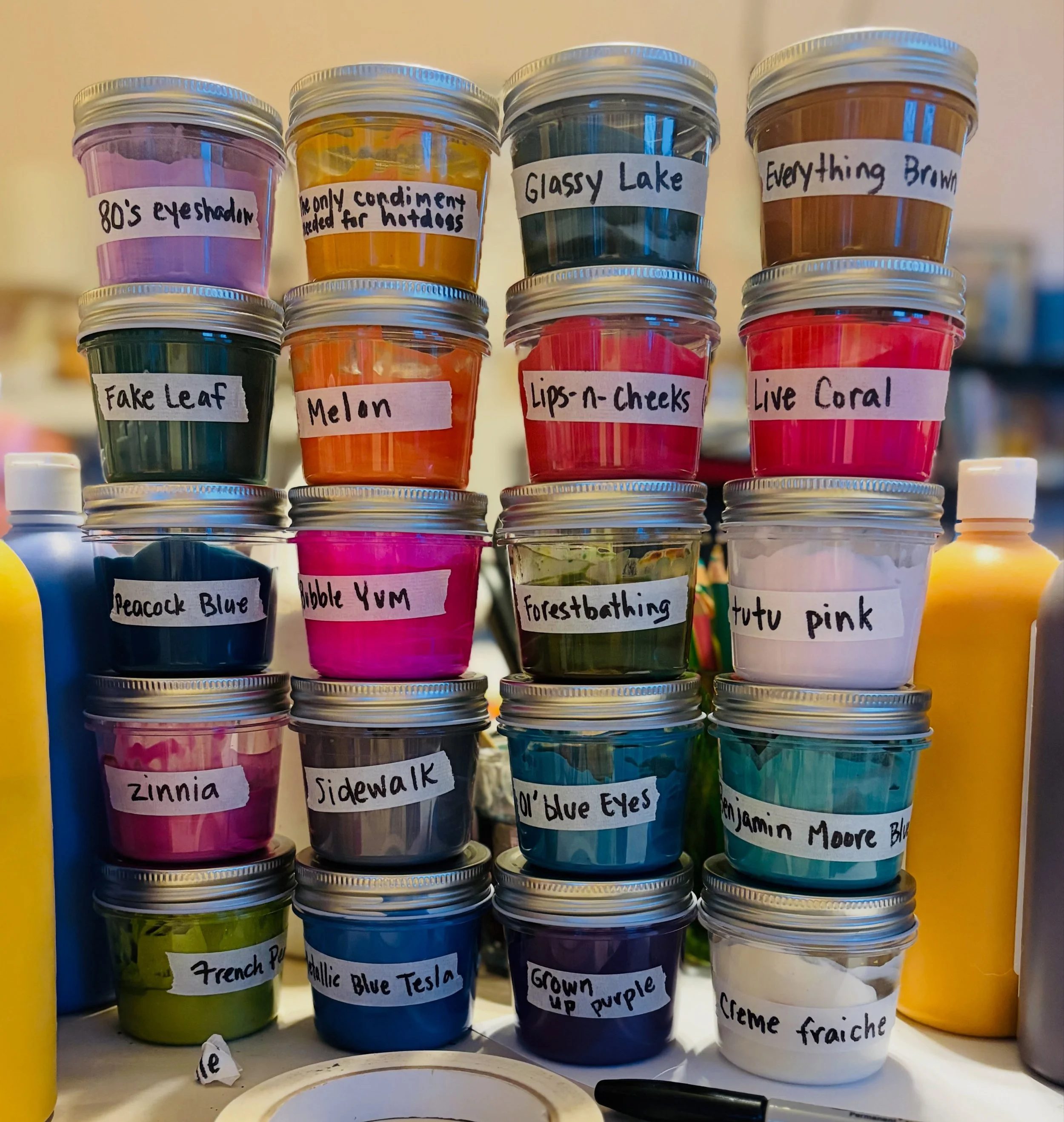 Happiness is&hellip;.spending a couple of hours mixing paints to make fresh, fun, new colors and naming them fresh, fun, new names!! 

Which is your favorite? 

#delightmore #kellybpittmanart #paintnames #creativelifehappylife #happinessis