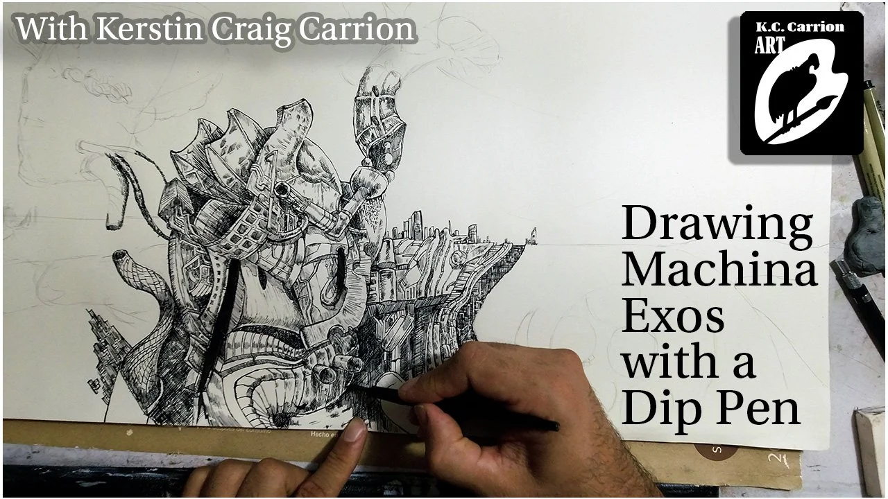 Drawing Machina Exos with a dip pen
