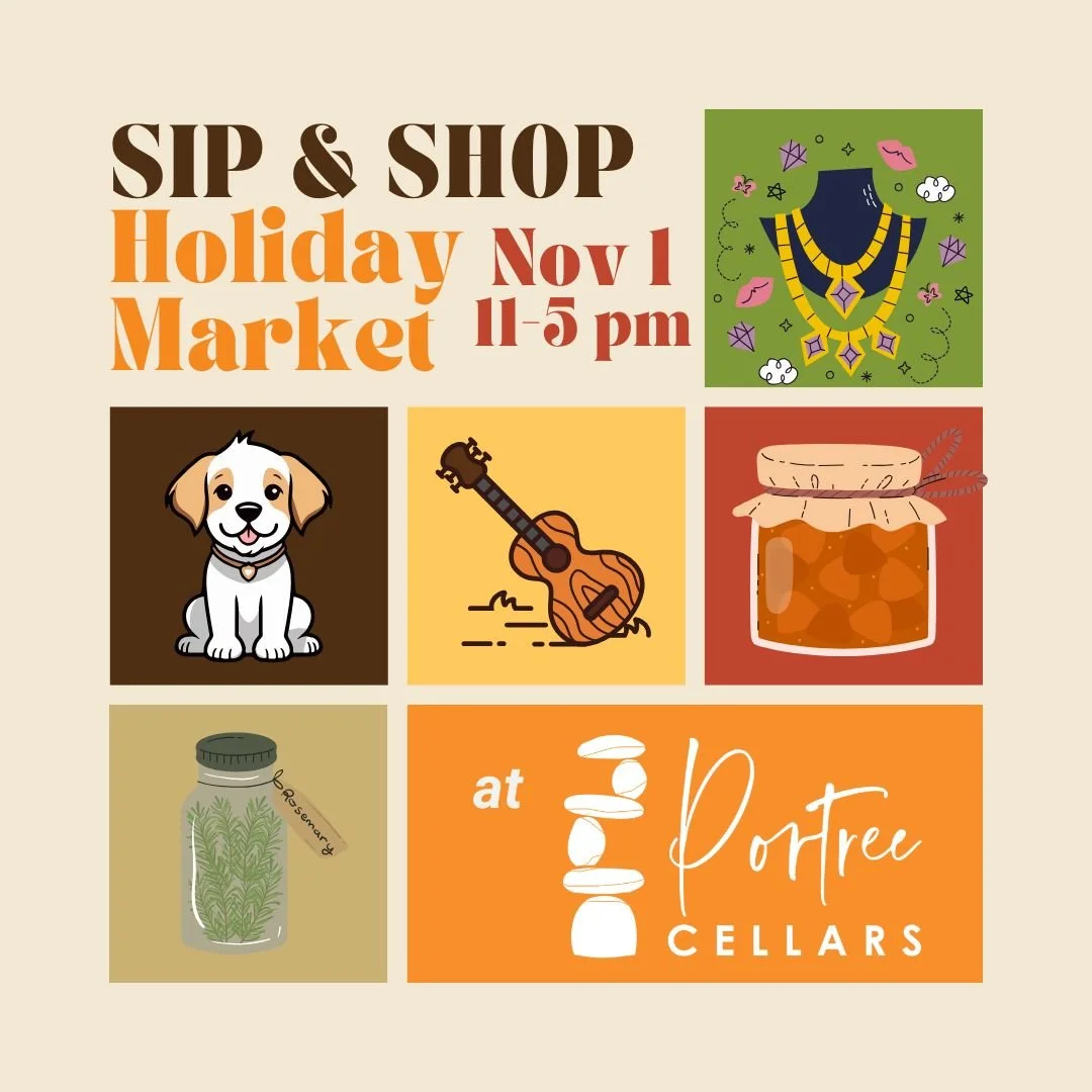 Join us Saturday Nov 1 from 11 -5 pm for our Sip &amp; Shop Holiday Market.  Mystic Lobster Roll will be onsite with their tasty rolls and singer/songwriter Justin McFarland with dazzle us with his tunes. Plus we'll have some amazing vendors for you 
